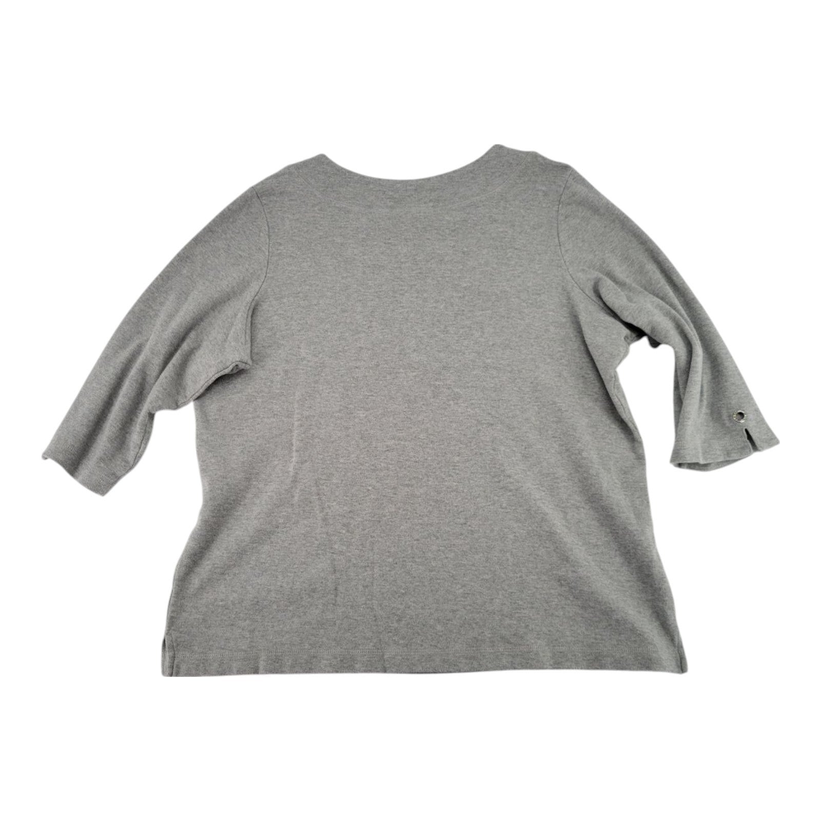 Quacker Factory Womens Gray Crystal Embellished Top 3/4 Sleeve Shirt 1X
