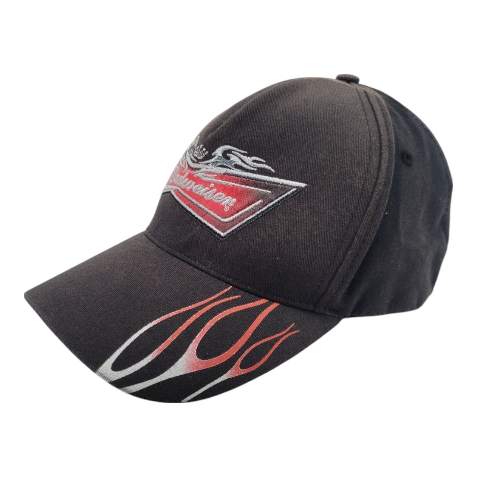 Budweiser Adjustable Snap Back Hat Dad Cap Red Black Flames Beer Bud