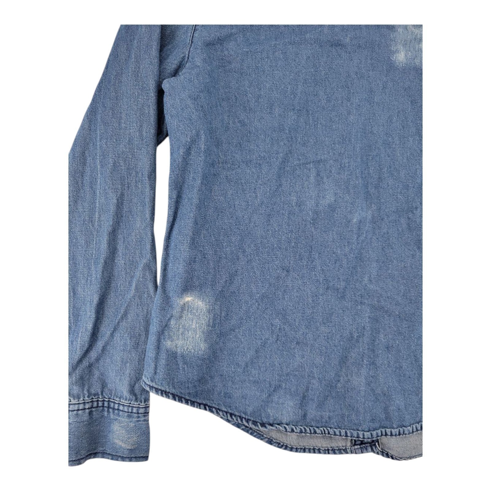 Miley Cyrus Max Azria Western Denim Shirt Snap Button Long Sleeve Distressed L