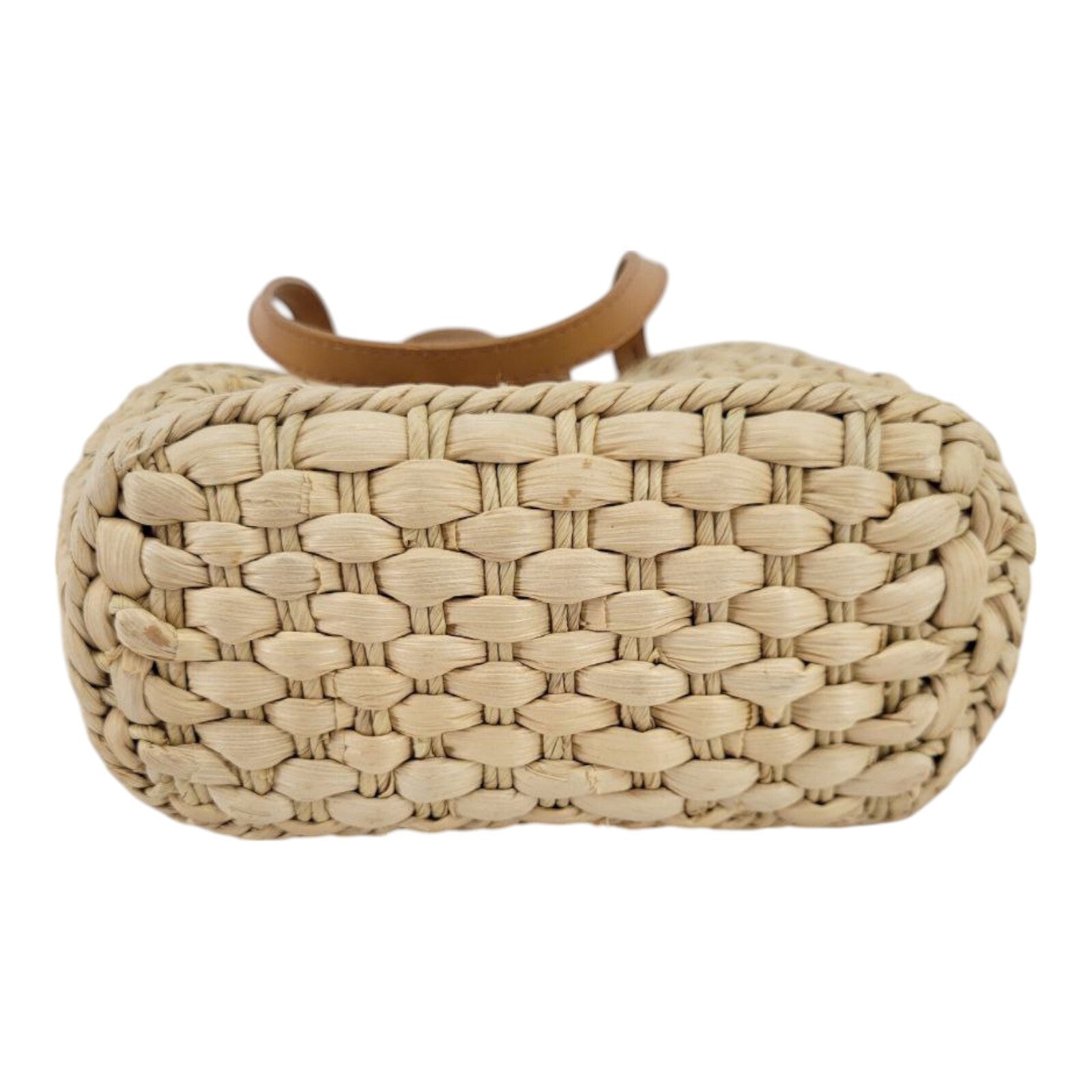 Womens Beige Tote Cornhusk Handbag with Leather Handles and Beads