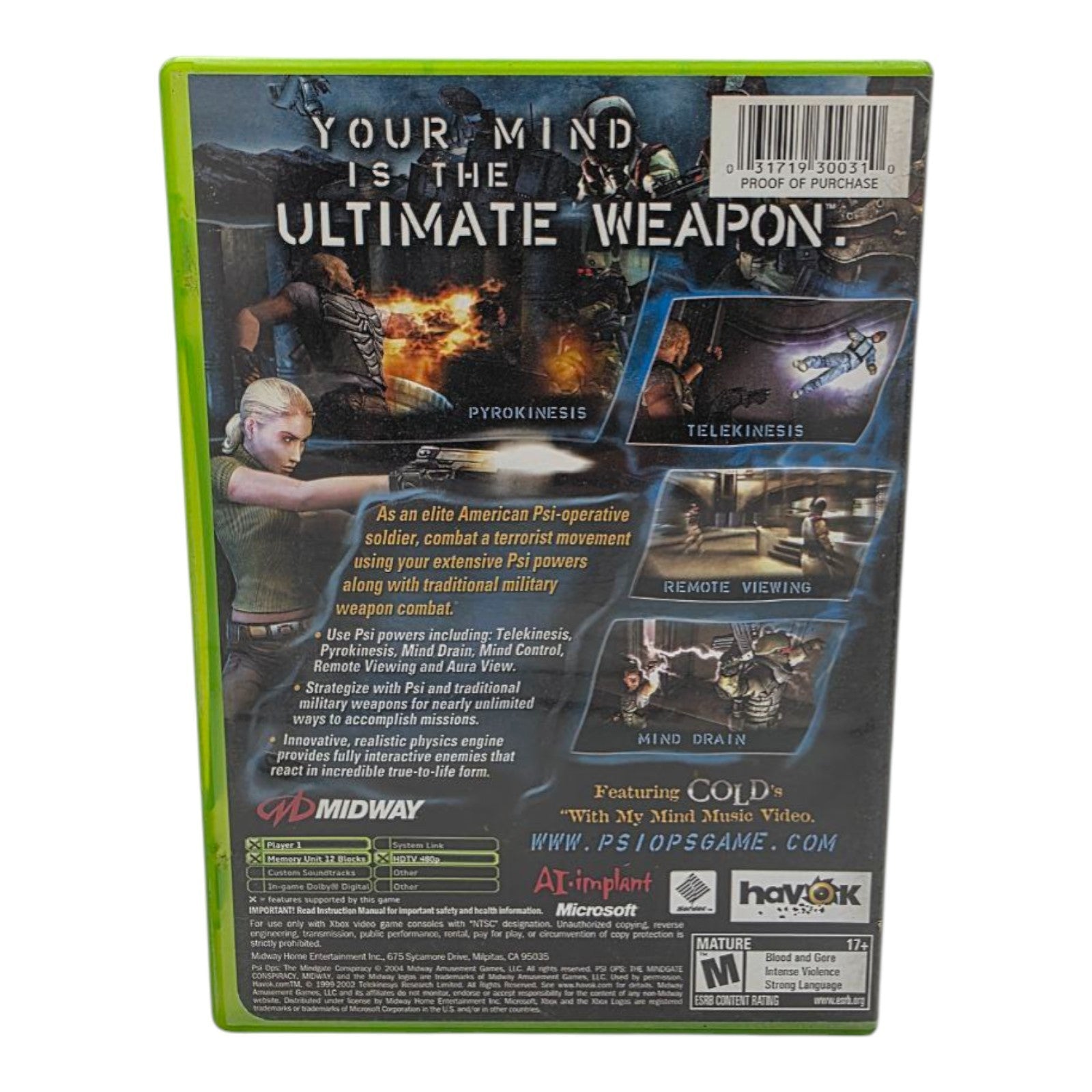 Psi-Ops The Mindgate Conspiracy Xbox 2004 Action Video Game Tested No Manual