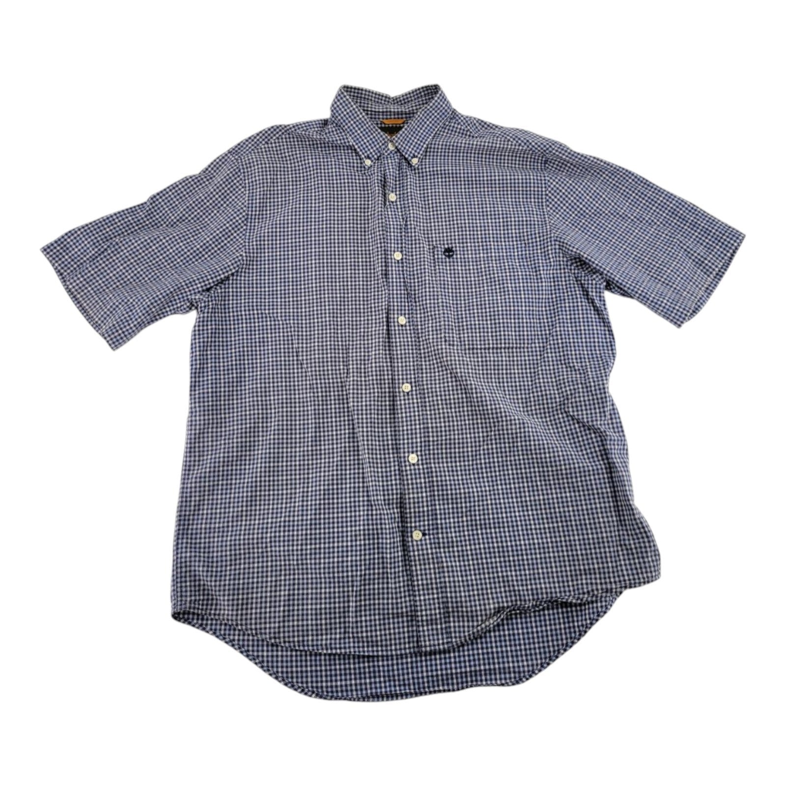 Timberland Mens Blue White Gingham Check Short Sleeve Shirt Size L