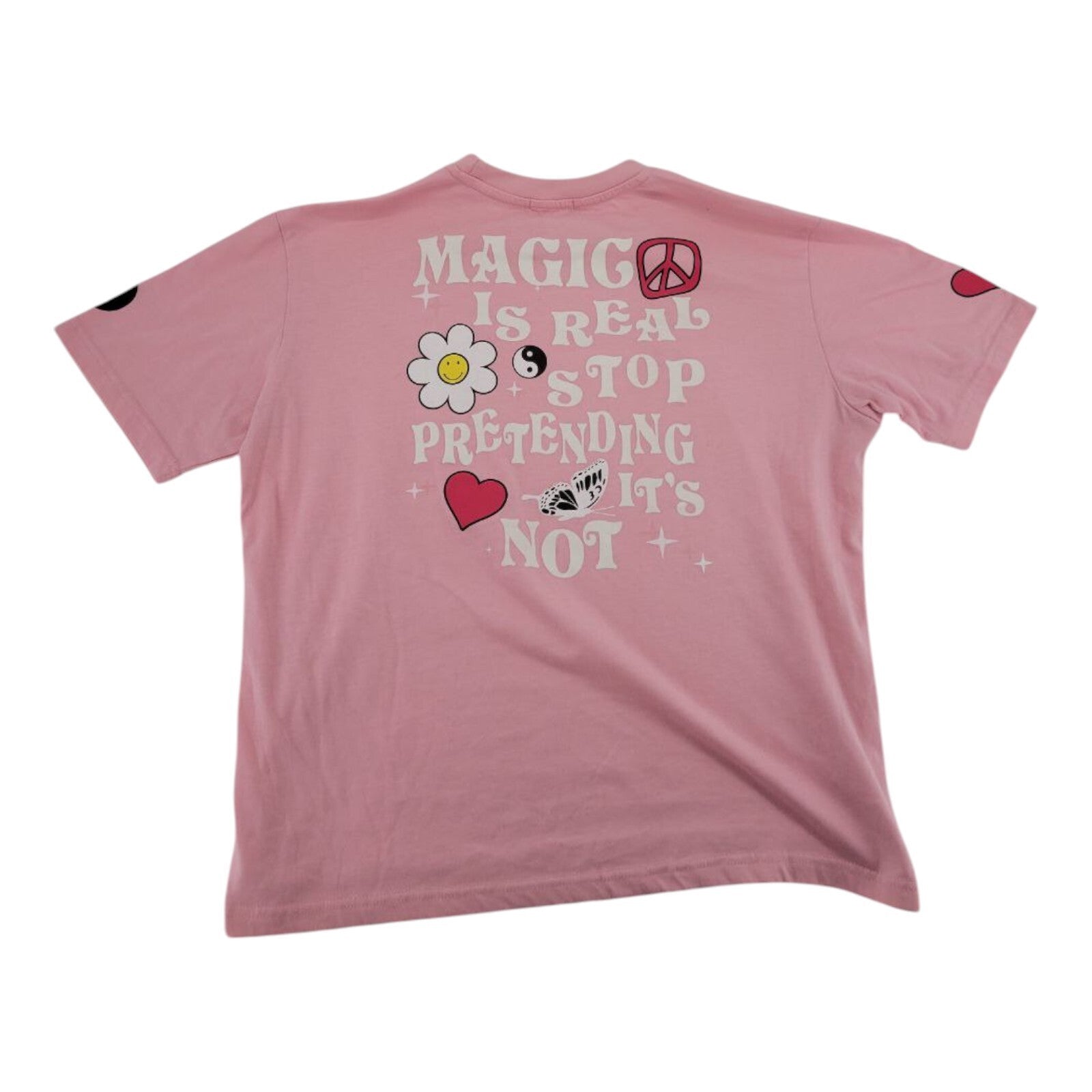 Love Theory Essentials Magic Is Real Graphic Pink T-Shirt Womens Size M