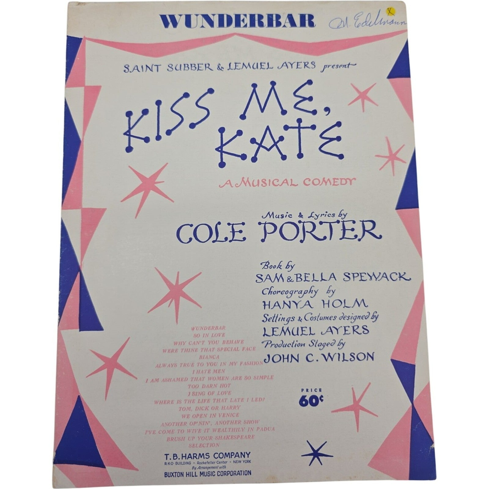 Vintage 1948 Sheet Music Kiss Me Kate A Musical Comedy by Cole Porter