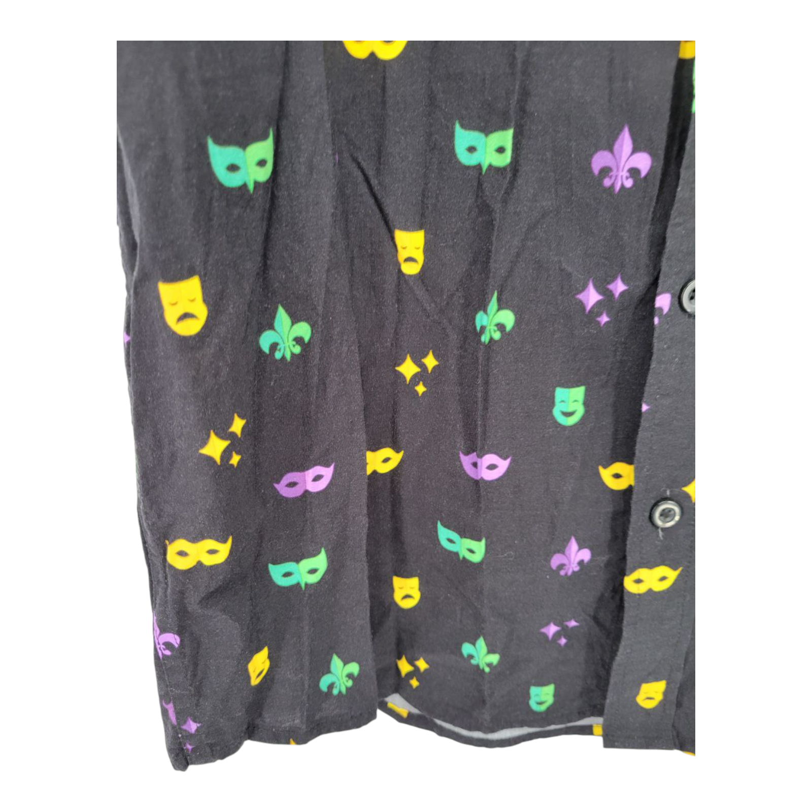 Tipsy Elves Mardi Gras Mens Masquerade Black Short Sleeve Button Up Shirt M