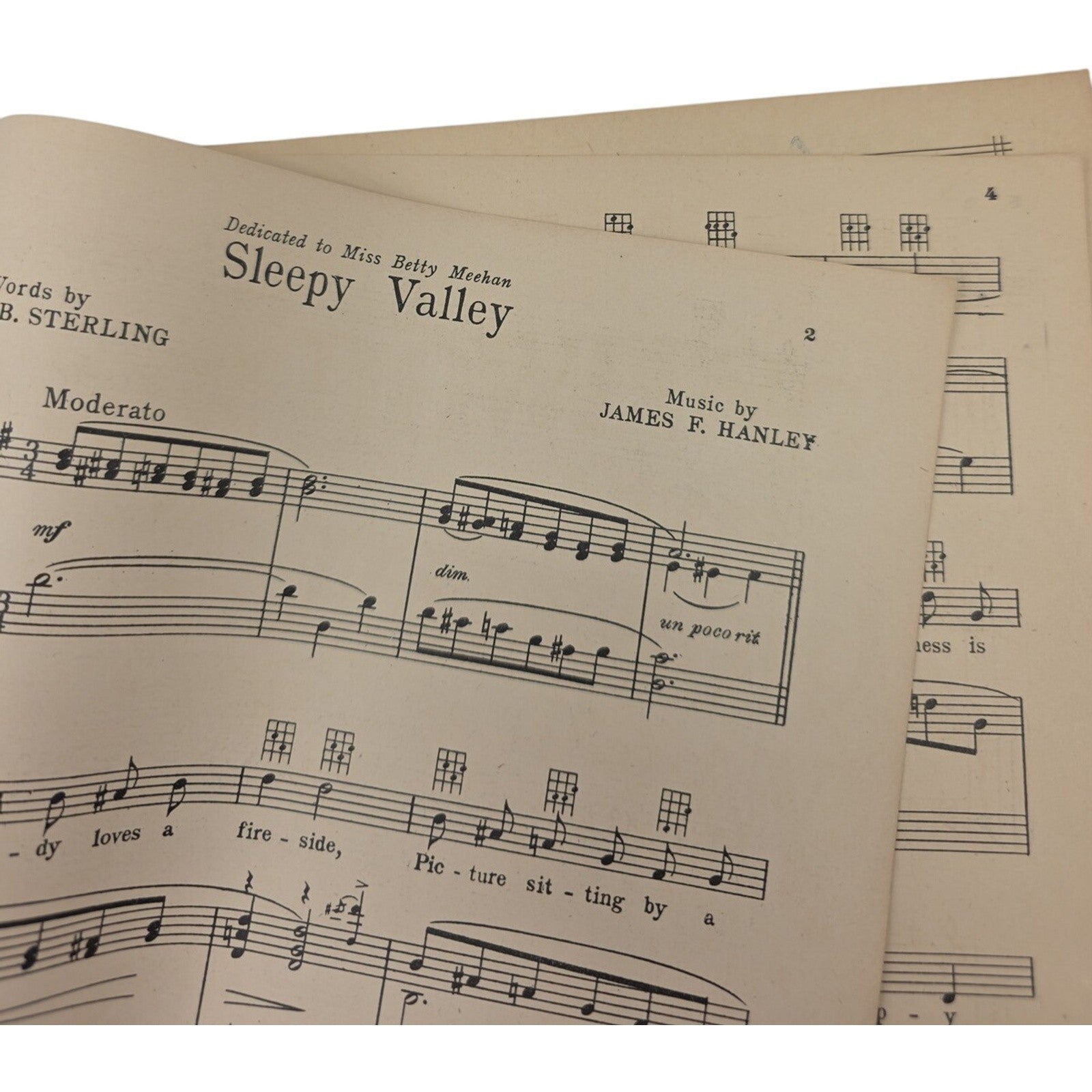 1929 Vintage Sleepy Valley Andrew B Sterling & James F Hanley Sheet Music