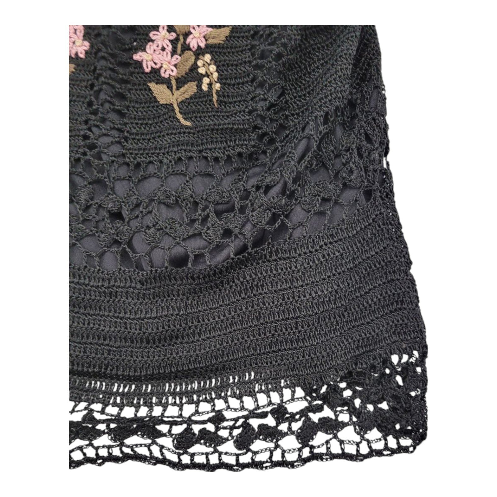 Wet Seal Black Crochet Lace Tank Top Floral Embroidered Lined Sleeveless L
