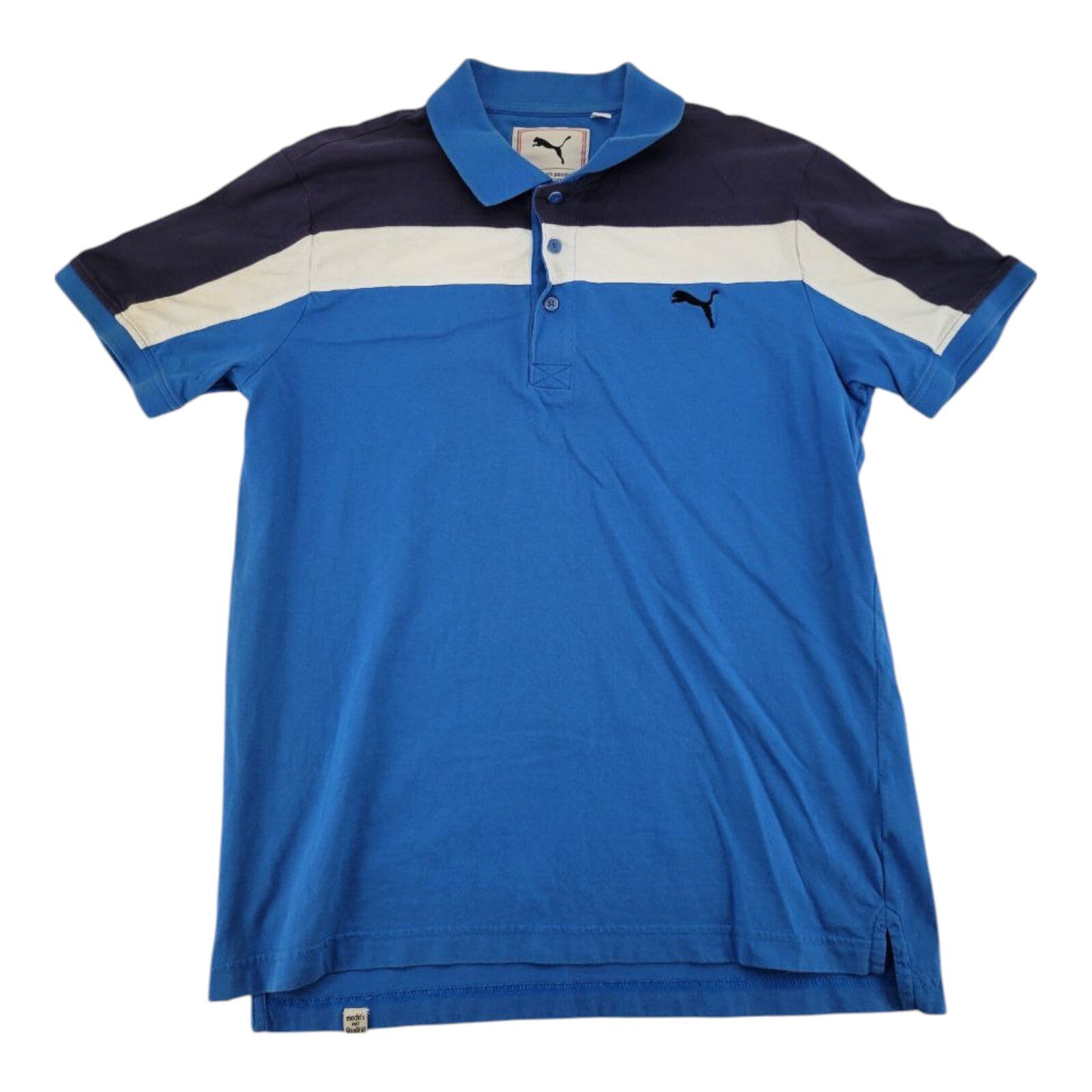 Puma Golf Polo Shirt Mens Blue White Colorblock Short Sleeve Logo Size Medium