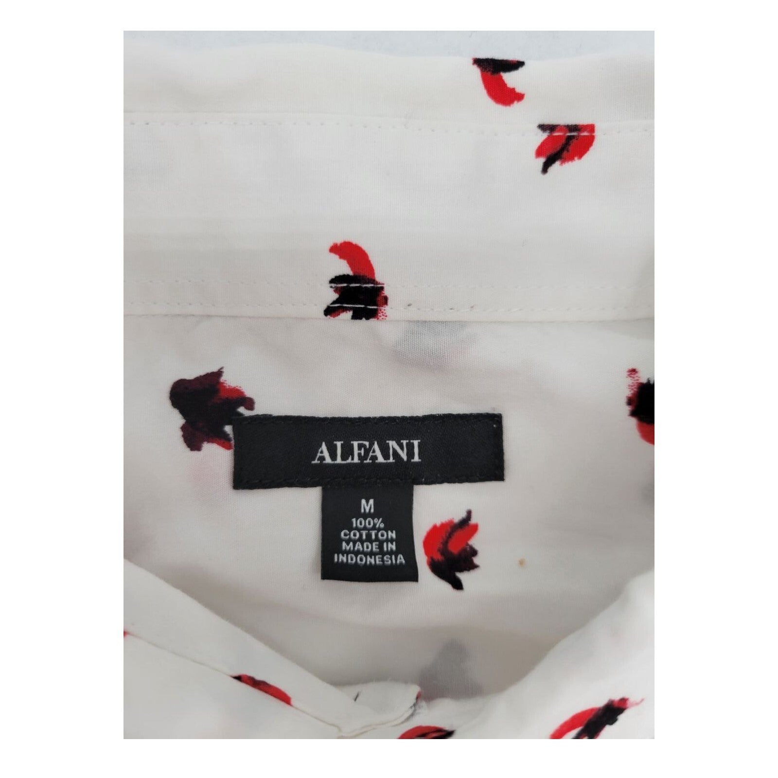 Alfani White with Leaf All Over Print Short Sleeve Button Up Shirt Mens M