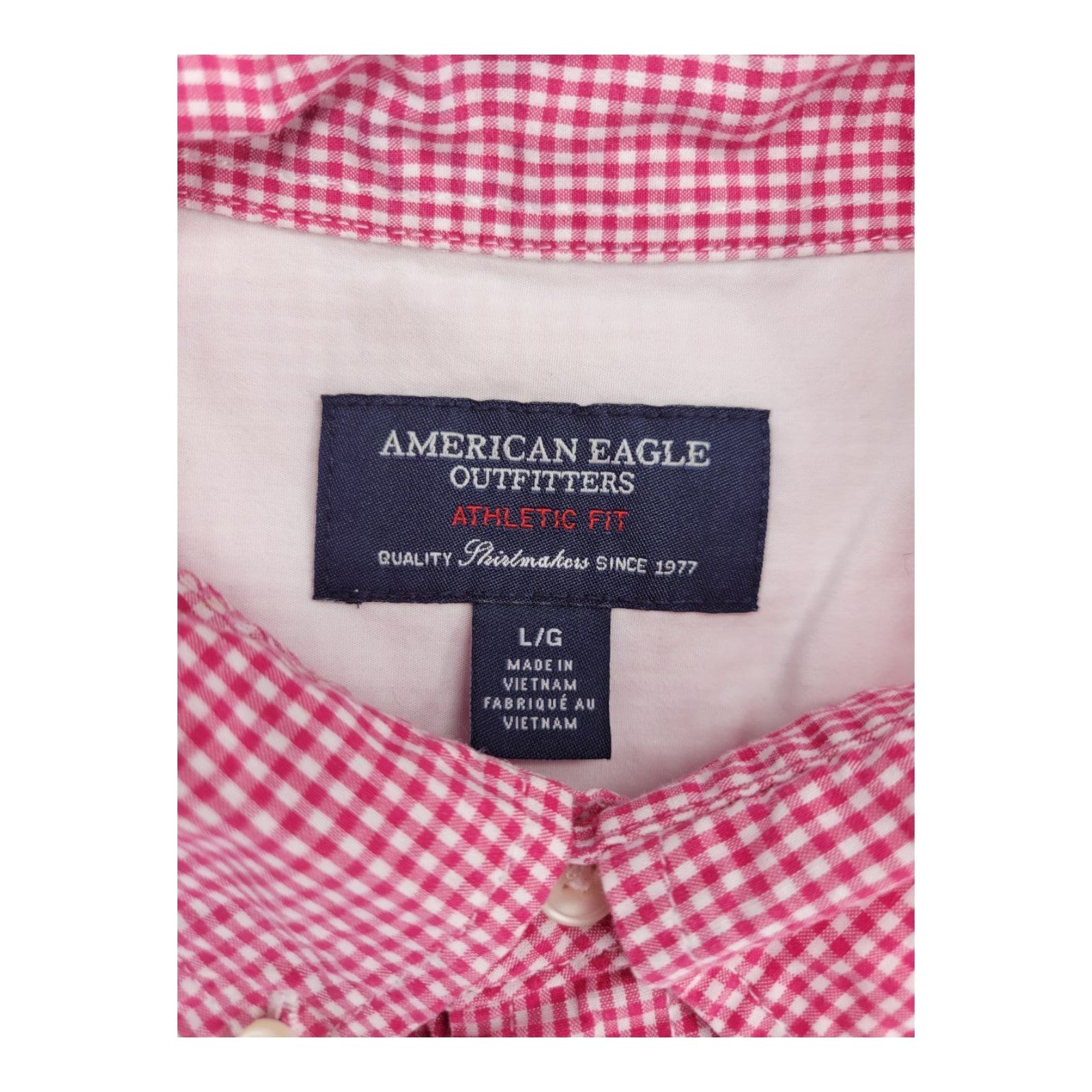 American Eagle Men's Red Gingham Button Shirt Athletic Fit Size L