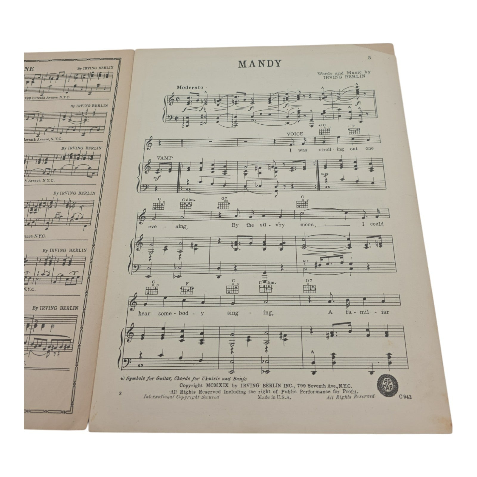 Vintage 1919 Sheet Music Mandy by Irving Berlin Standard Edition