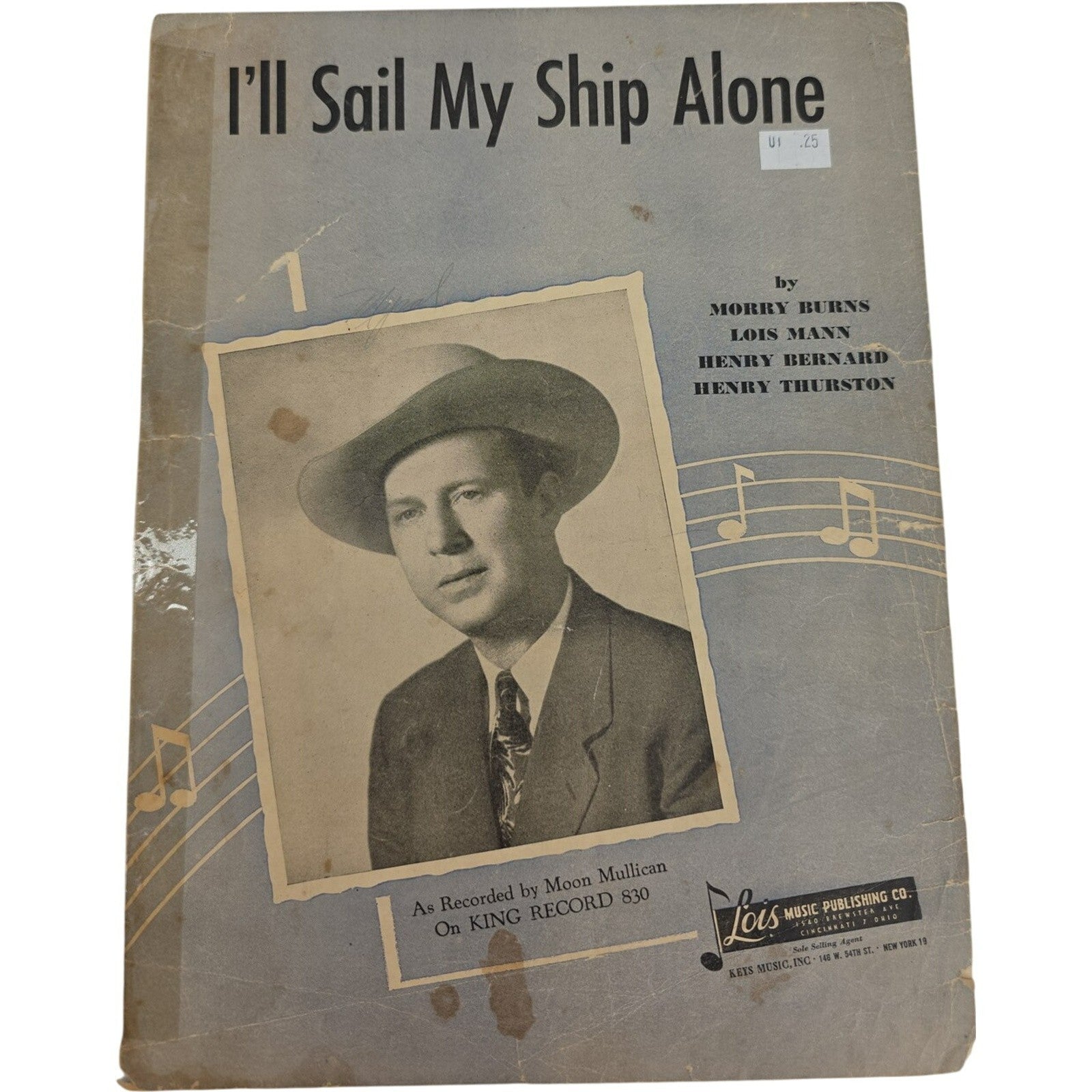 Vintage Sheet Music 1950 I'll Sail My Ship Alone Moon Mullican