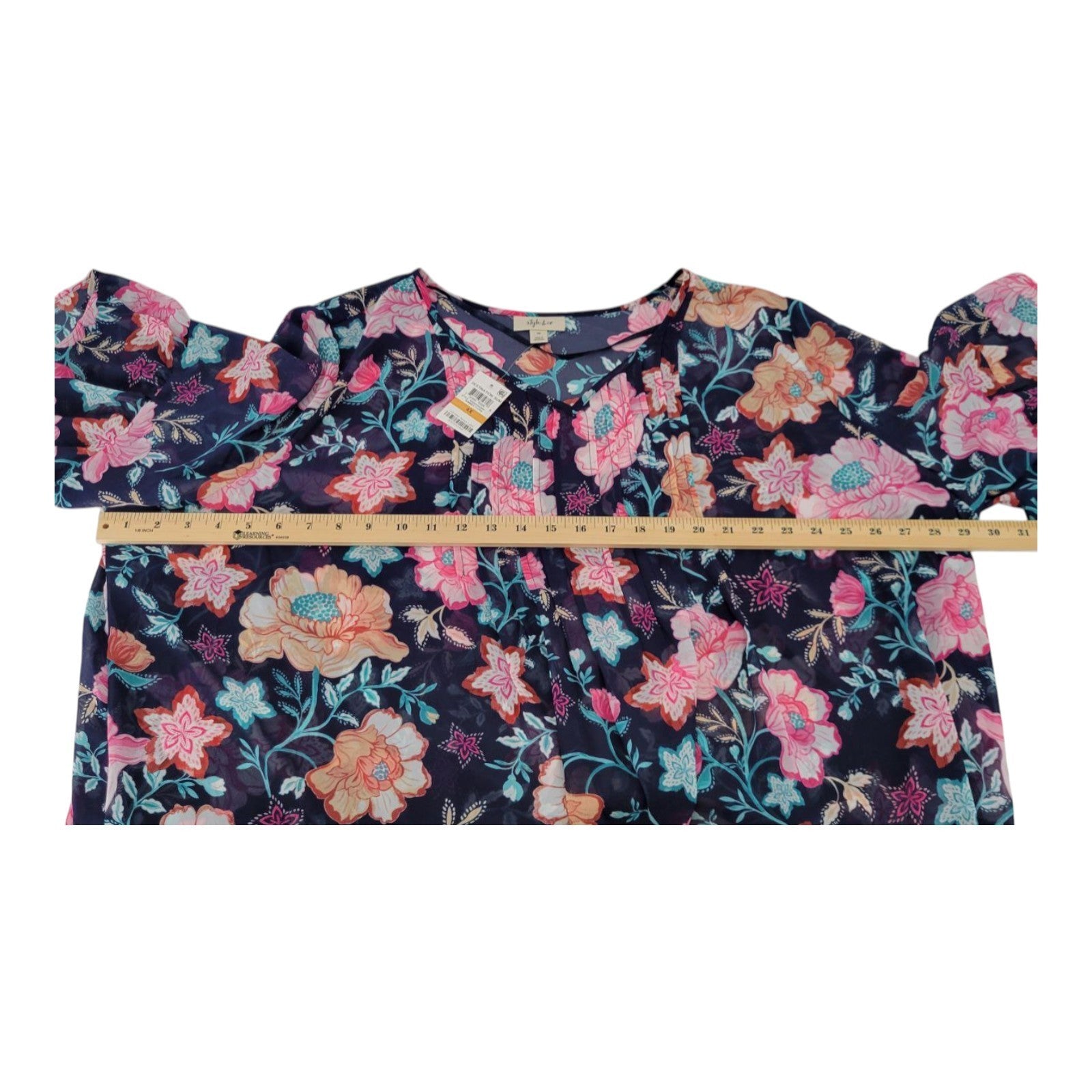Style & Co Plus Women's Summer Flora Sheer Blouse Bell Sleeve Top 4X NWT