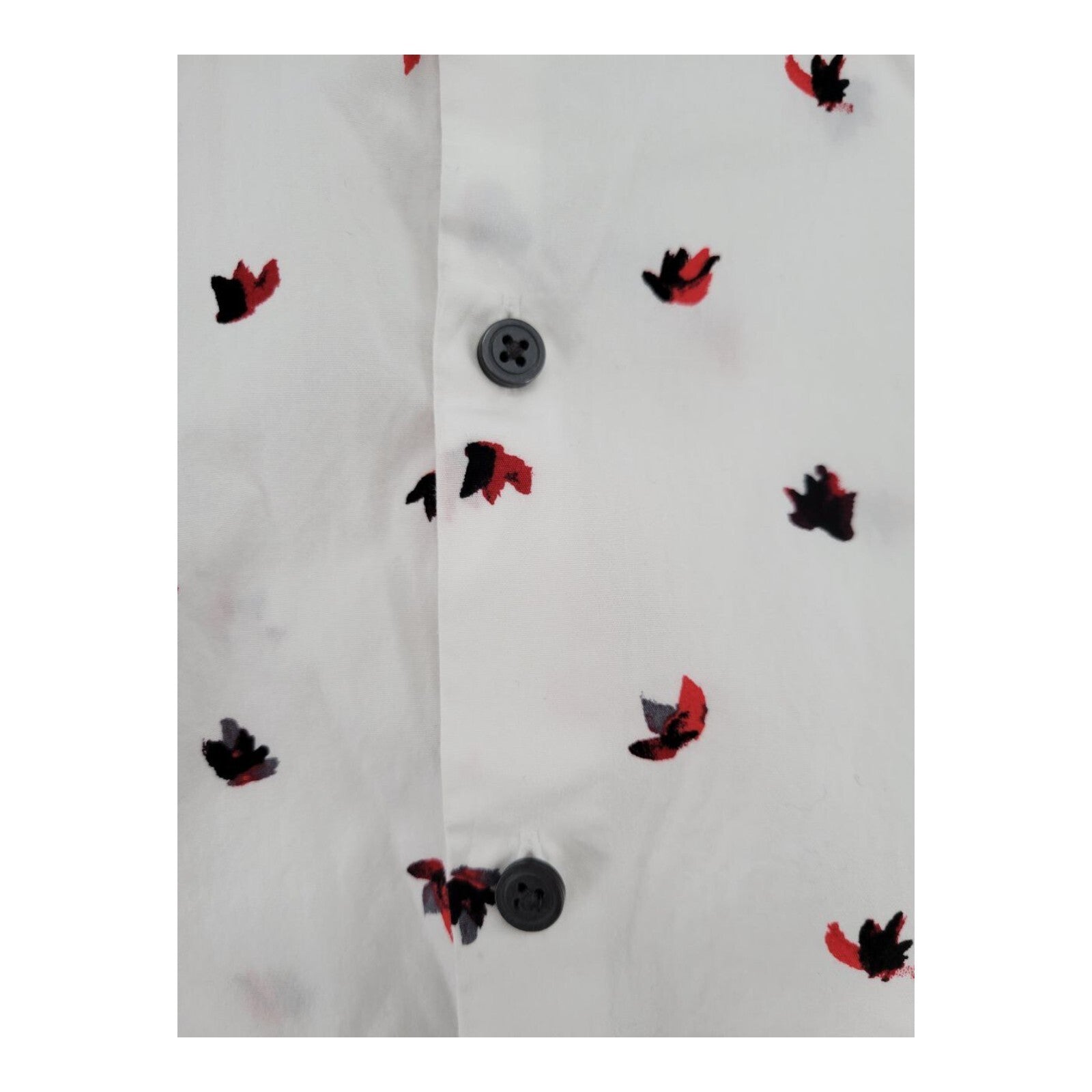 Alfani White with Leaf All Over Print Short Sleeve Button Up Shirt Mens M