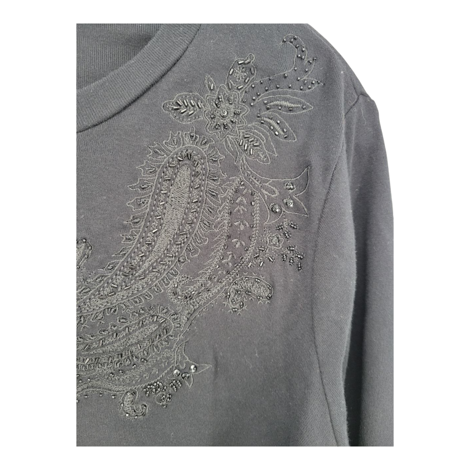 Lauren Ralph Lauren Black Long Sleeve Beaded Top Cotton Pullover 1X