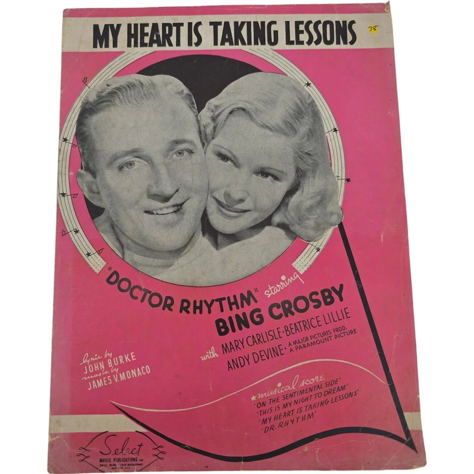 Vintage 1938 Sheet Music My Heart Is Taking Lessons Doctor Rhythm Bing Crosby