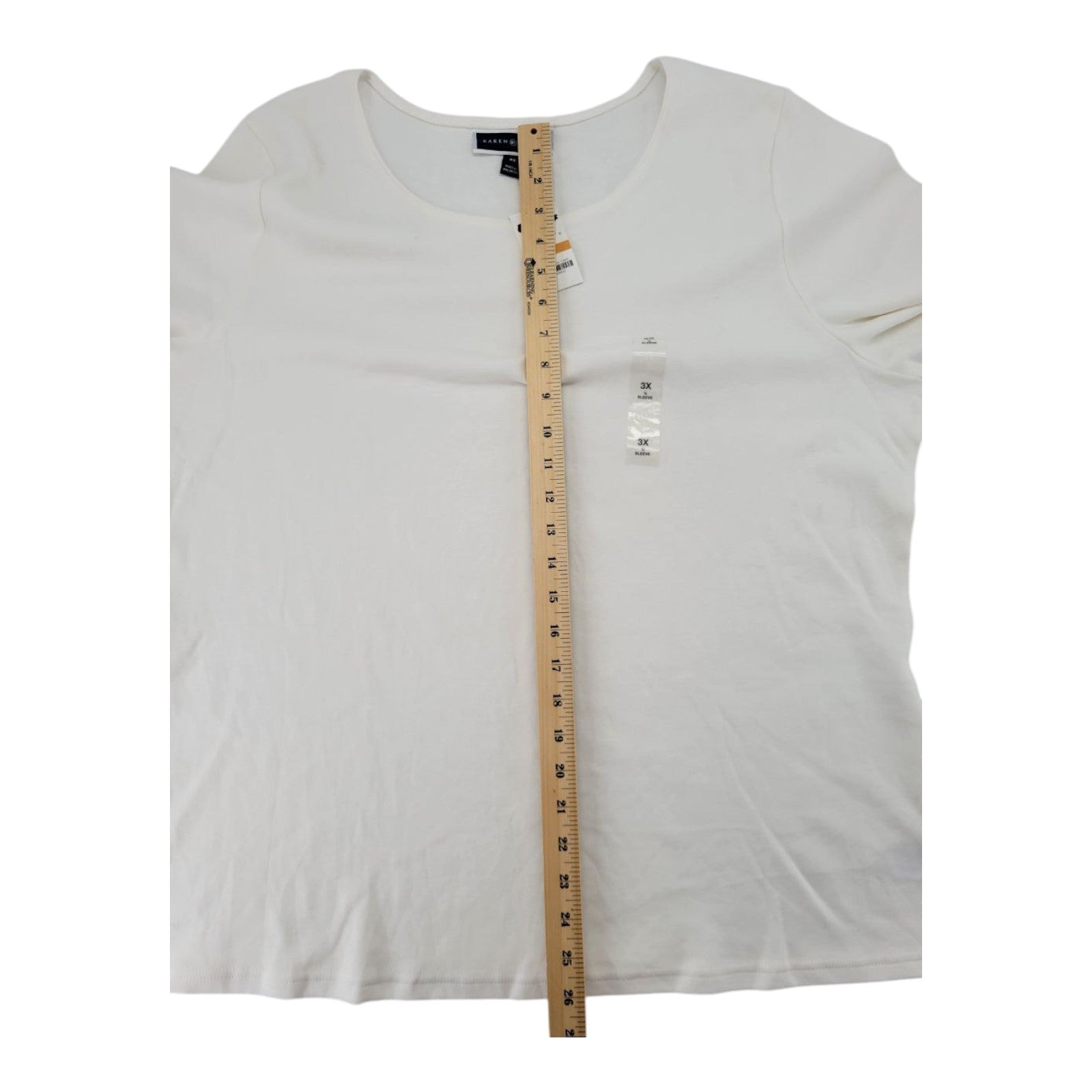 Karen Scott Women's Bright White Scoop Neck Top 3X 3/4 Sleeve