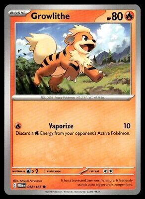 Pokemon 2023 Scarlet & Violet 151 Growlithe Common #58 Near Mint Card