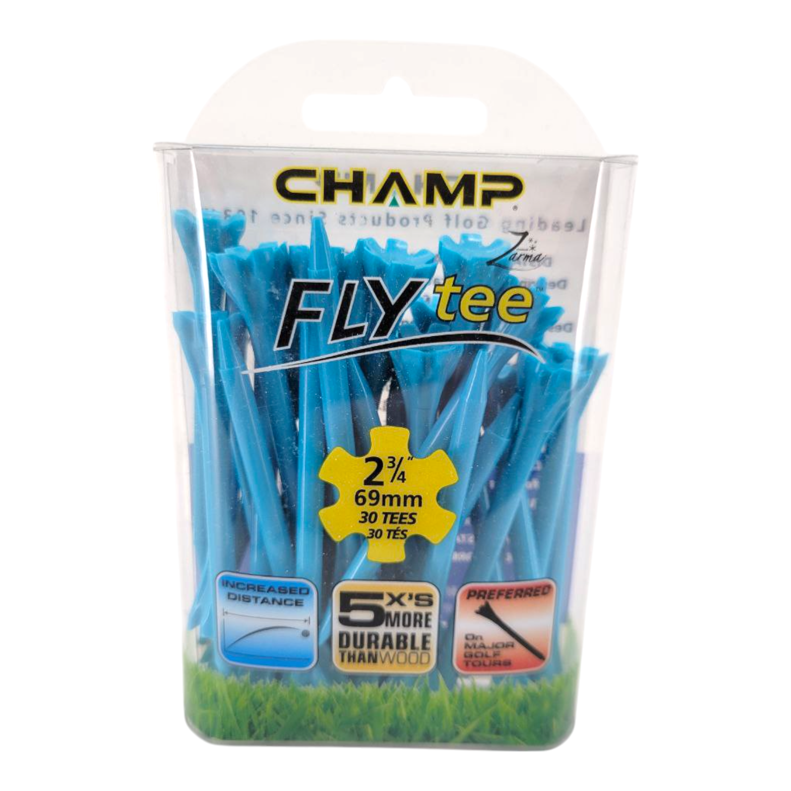 Champ Zarma FlyTee 2 3/4" Pack of 30 5x's More Durable Tees Neon Blue