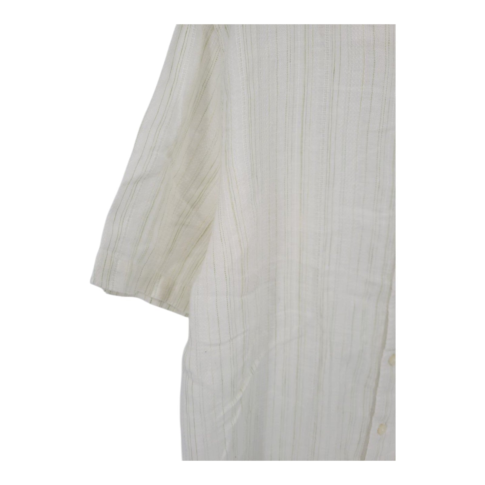 Murano Men's Linen Button Down Shirt Cream Beige Striped Short Sleeve L