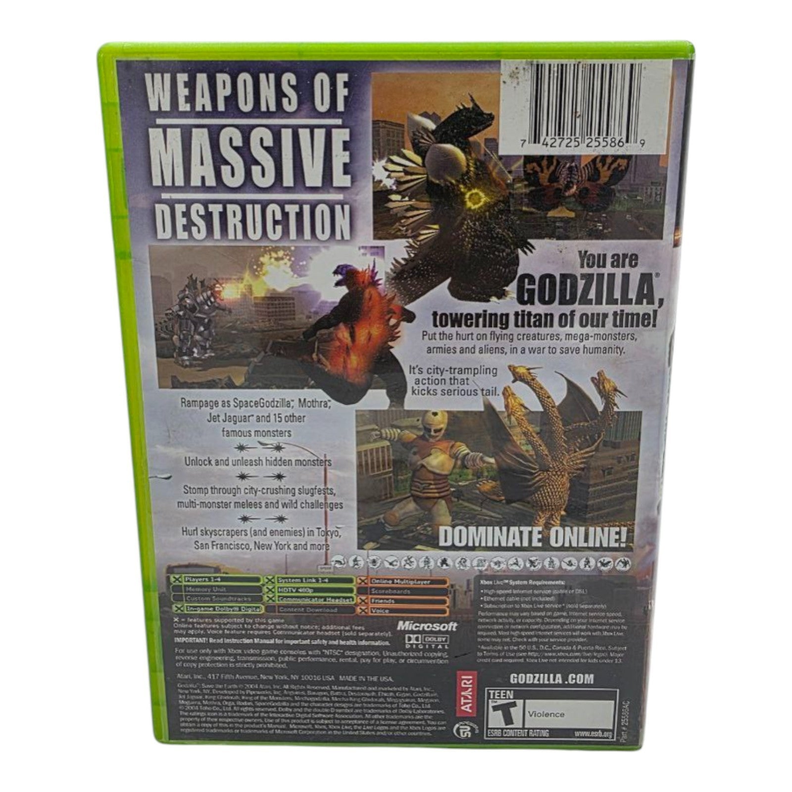 Godzilla Save the Earth Microsoft Xbox 2004 Fighting Video Game Tested no Manual