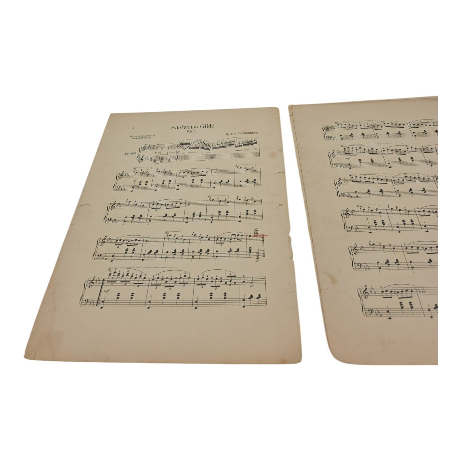 Edelweiss Glide F E Vanderbeck Waltz Sheet Music Piano 1908