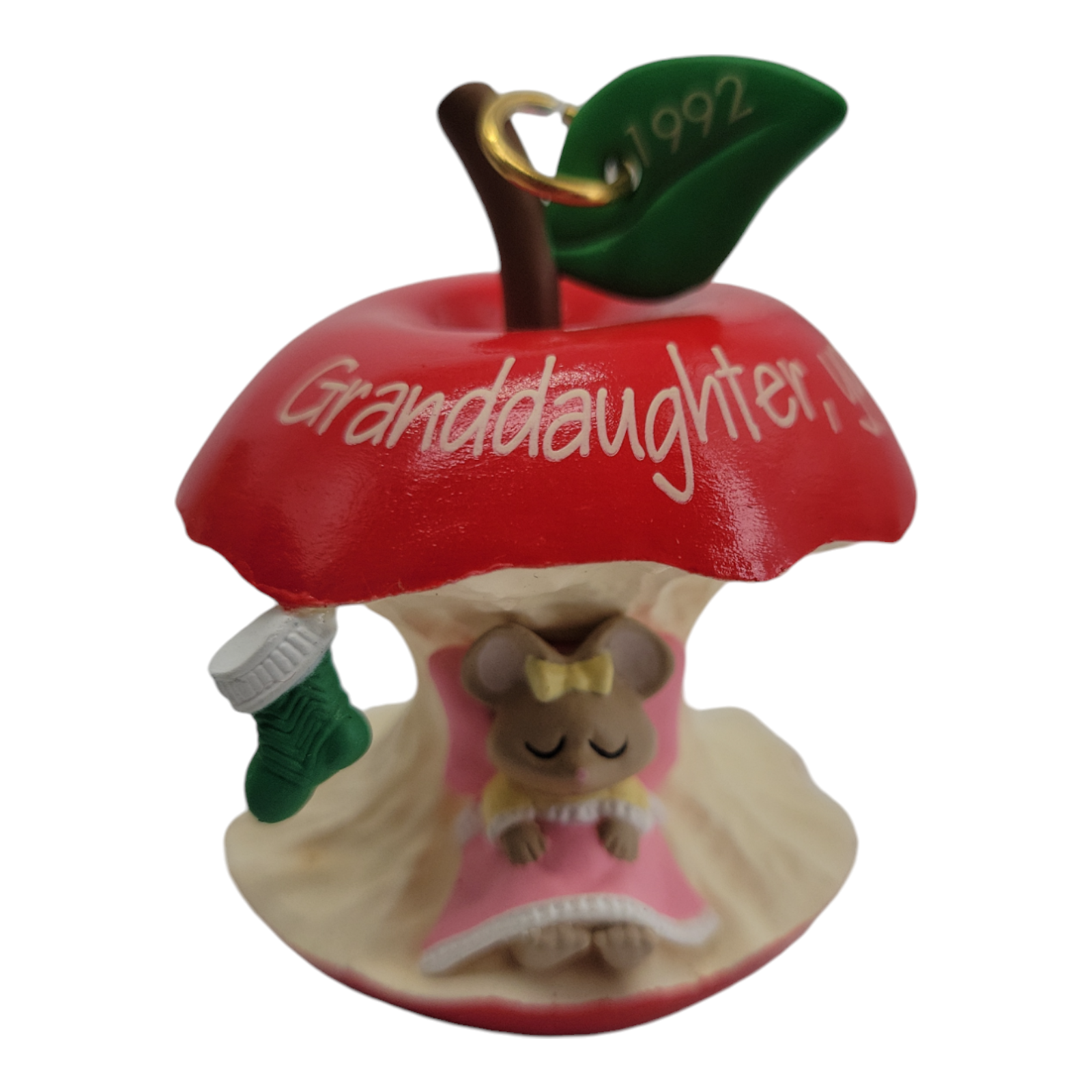 1992 Hallmark Keepsake Ornament Granddaughter Mouse in Red Apple Collectible