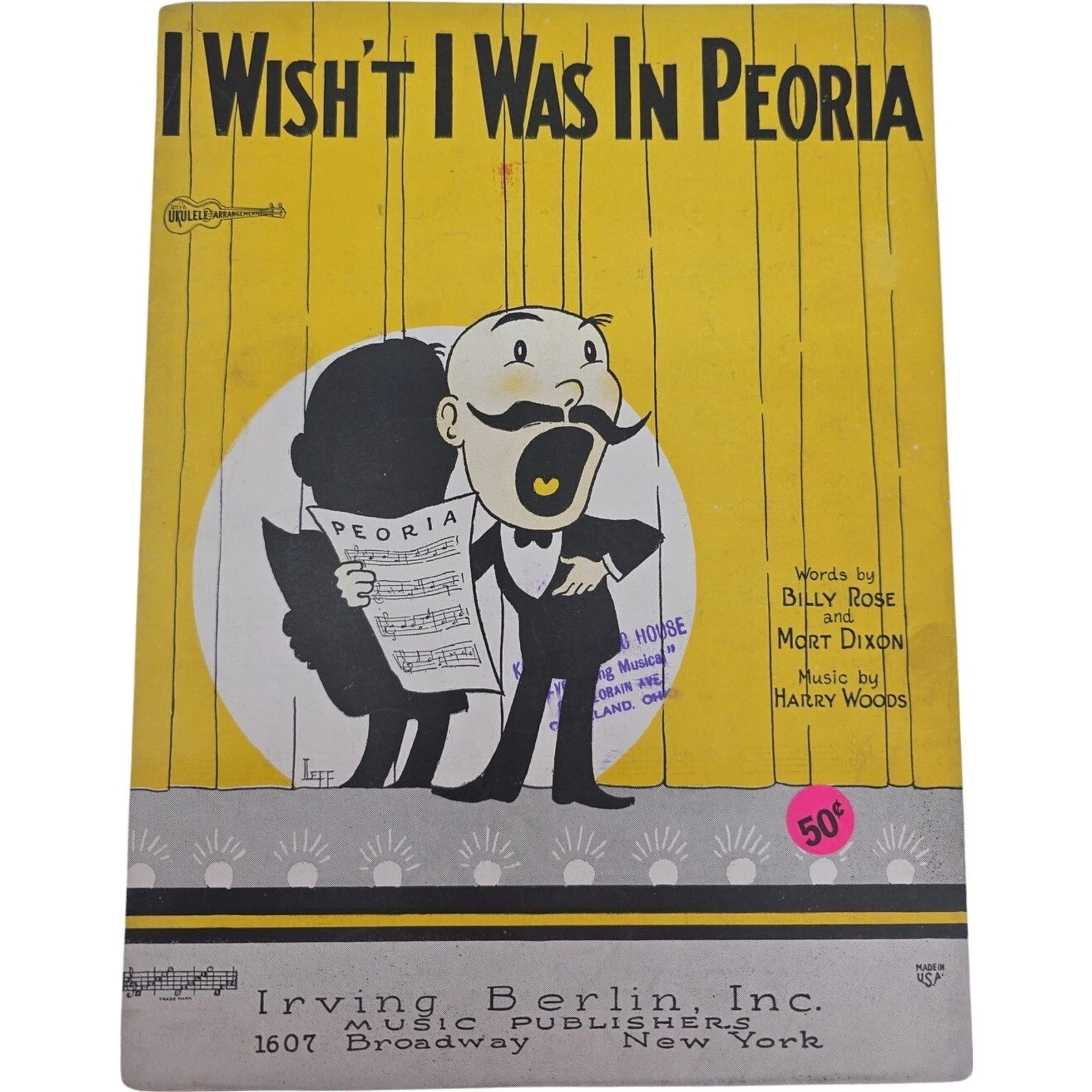 I Wish’t I Was in Peoria 1925 Vintage Sheet Music by Rose Dixon & Woods