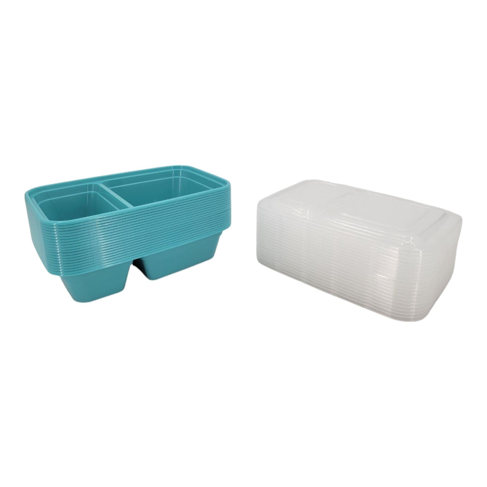 Set of 20 Two Compartment Plastic Meal Prep Containers With Sealing Lids 0.9L