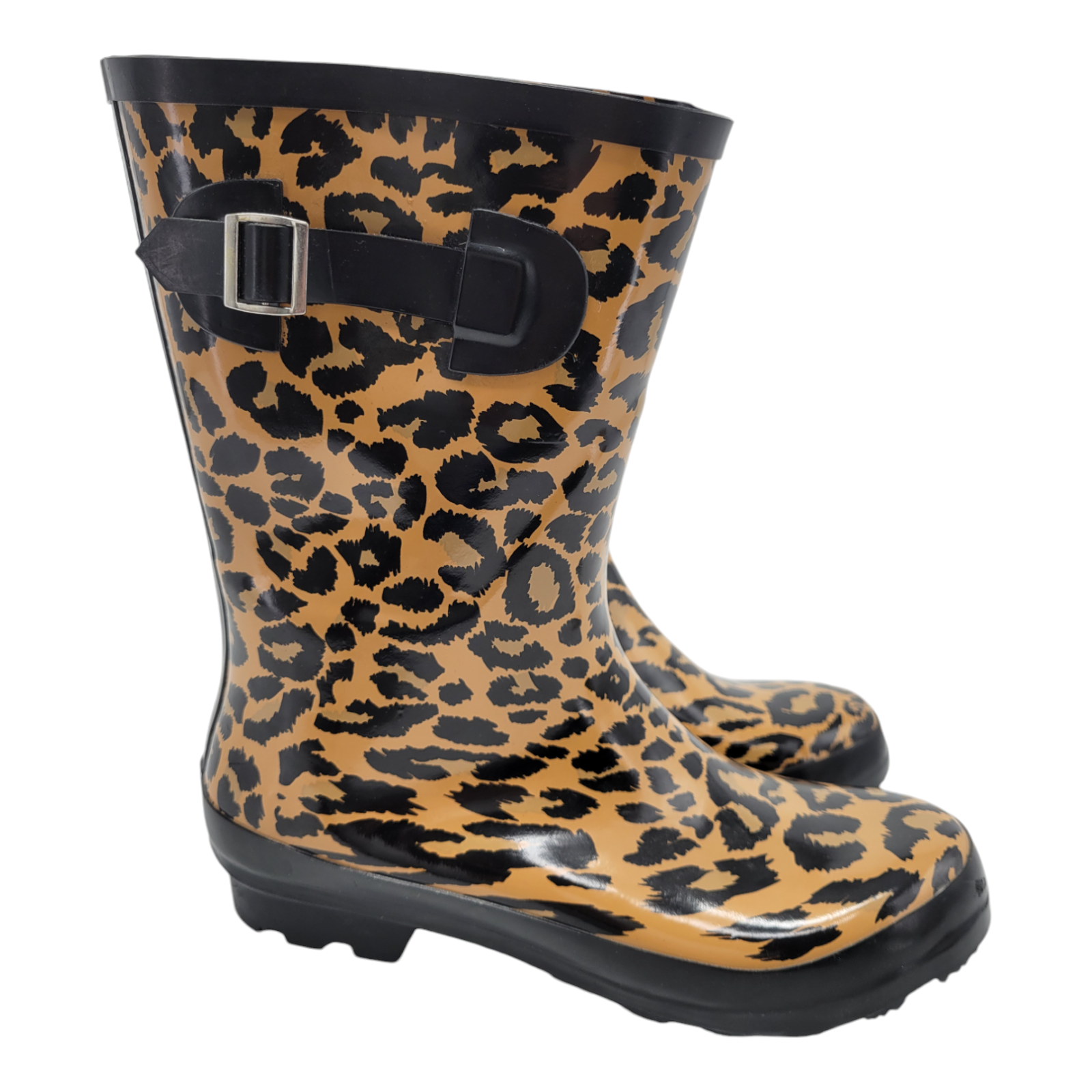 Women's Leopard Print Rain Boots Rubber Upper Stylish Waterproof Shoes Size 7