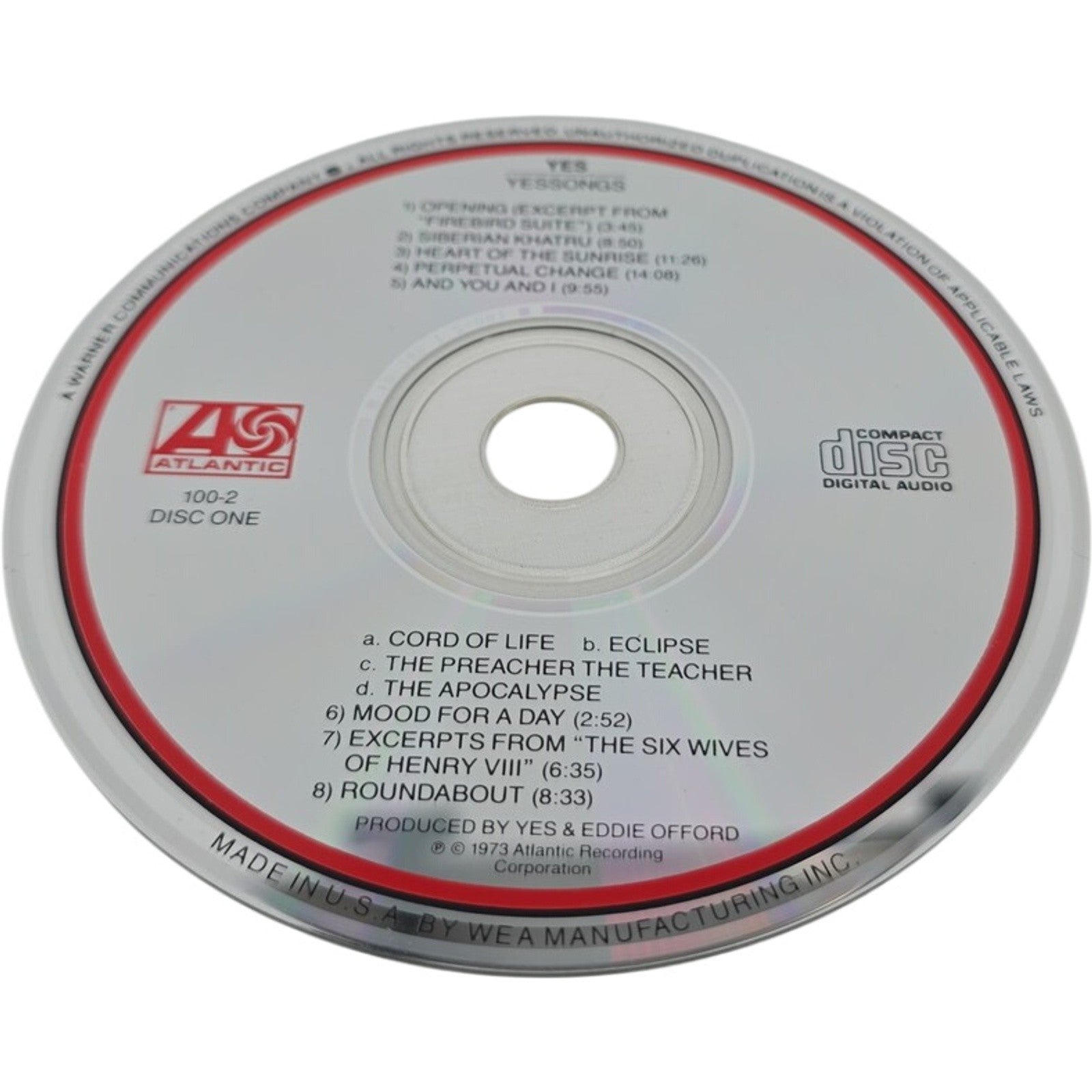 Yes Yessongs 2 CD Set 1993 Atlantic Progressive Rock Live Album