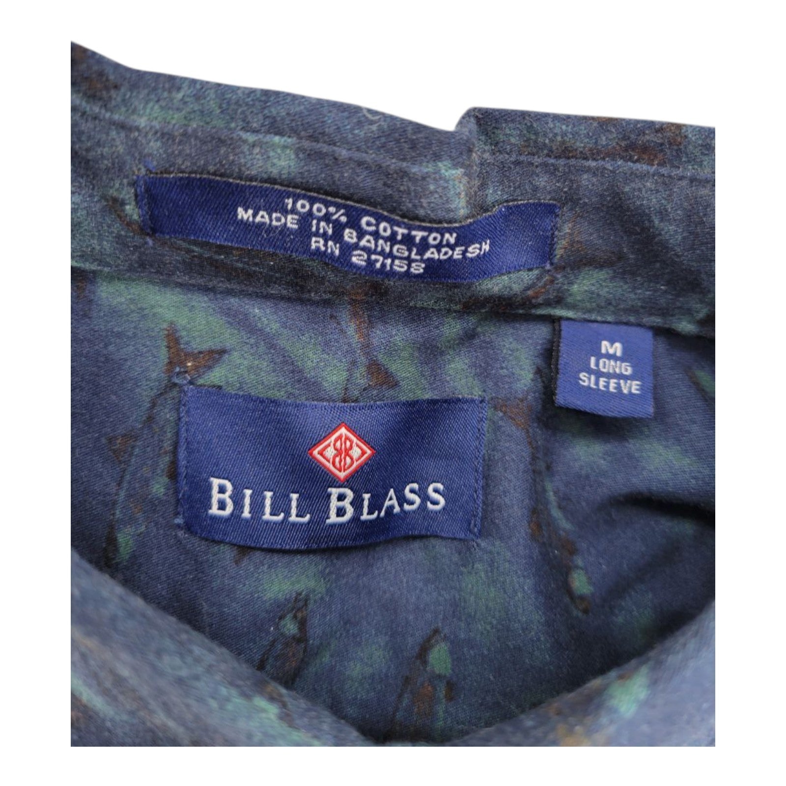 Bill Blass Blue Abstract Fish Print Button-Up Shirt Long Sleeve Men's Size M