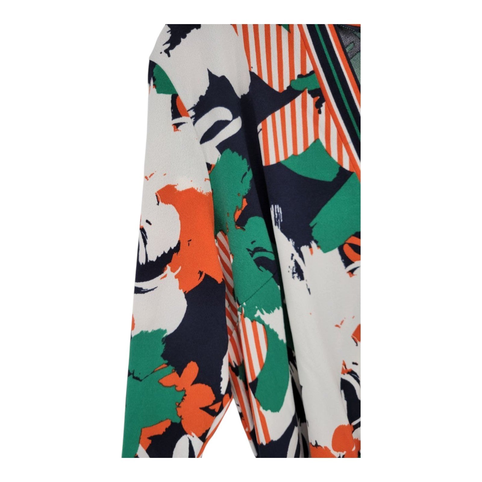 ECI New York Womens Wrap Dress Navy Orange Green Floral Stripe Stretch XL