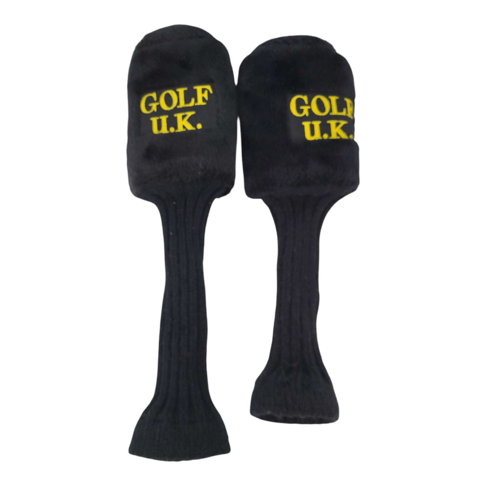 Golf UK Black Knit Driver Headcovers Set of 2 Faux Fur Sock Style 1 Wood
