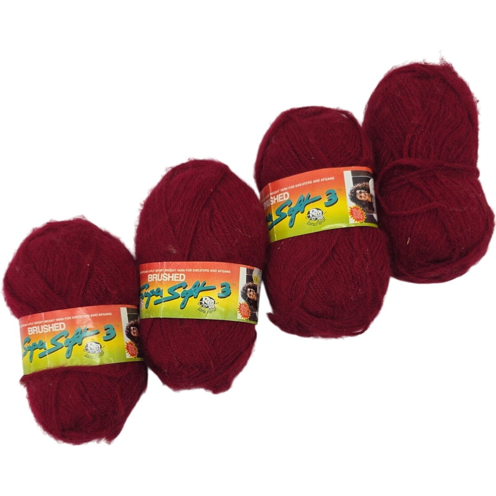 Vintage Super Soft 3 Knit Crochet Craft 3 Ply Sport Yarn Burgandy Lot of 4