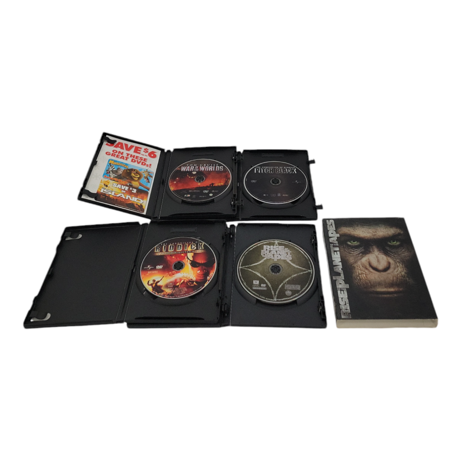 War of the Worlds Pitch Black Riddick Rise Planet of the Apes 4 DVD Bundle