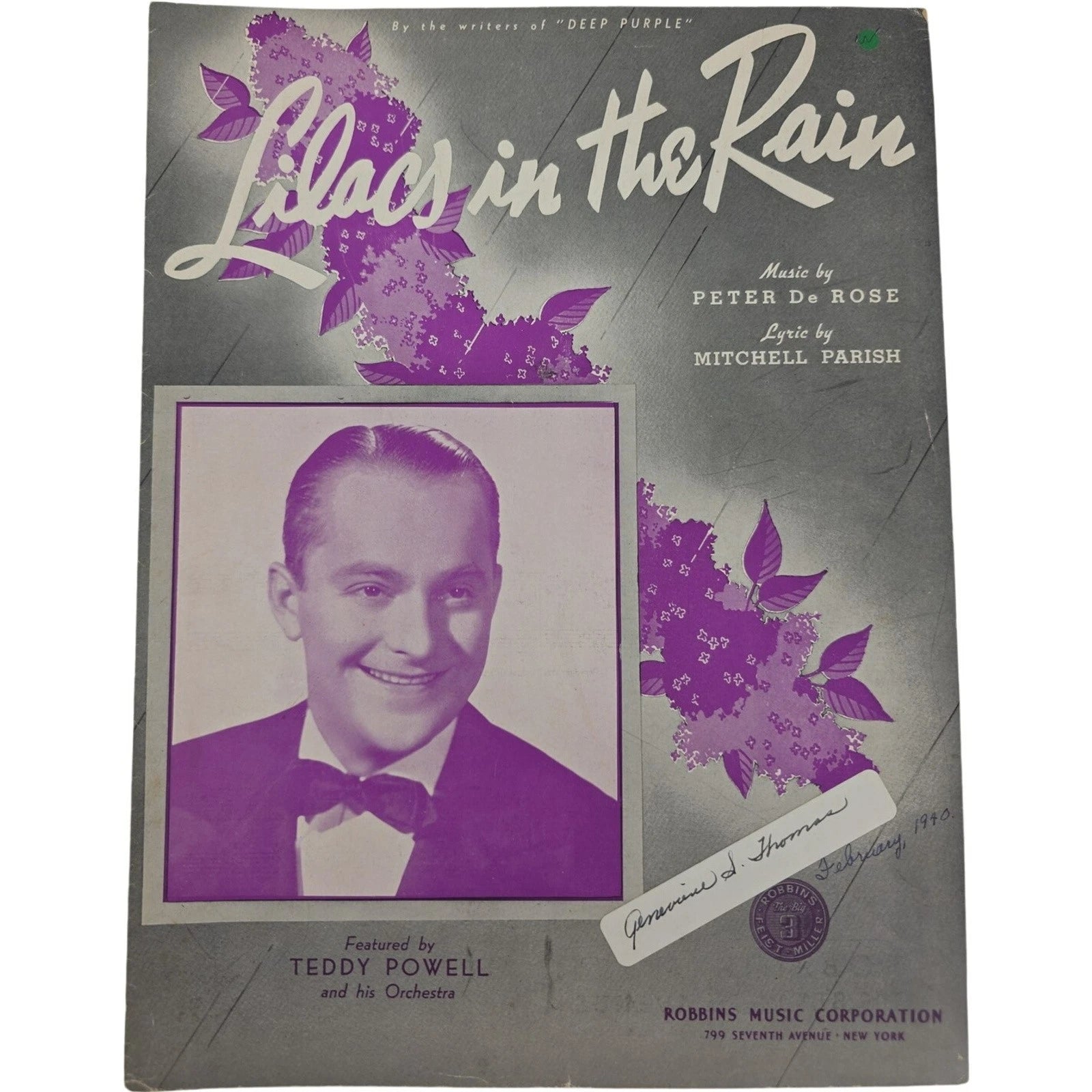 Vintage 1939 Sheet Music Lilacs In The Rain by Peter de Rose and Mitchell Parish