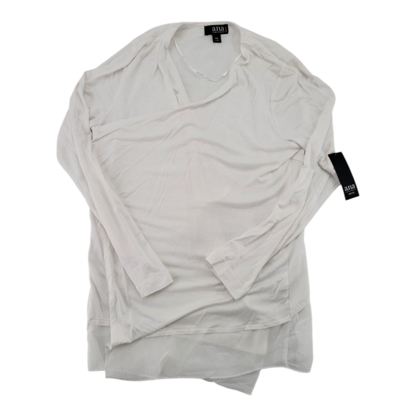Ana A New Approach Petite White Long Sleeve Layered Hem Top Size PM