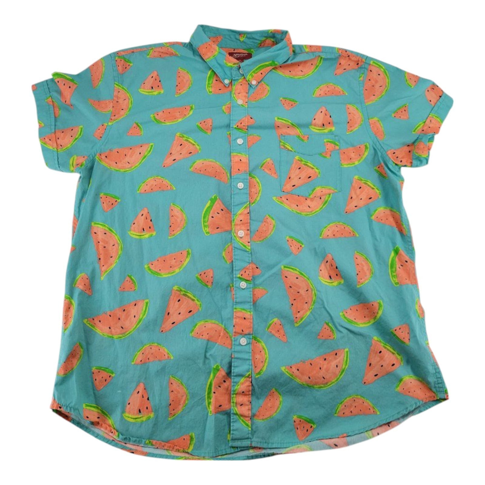 Arizona Jean Co Men's Aqua Shirt XXL Watermelon Print Cotton Short Sleeve