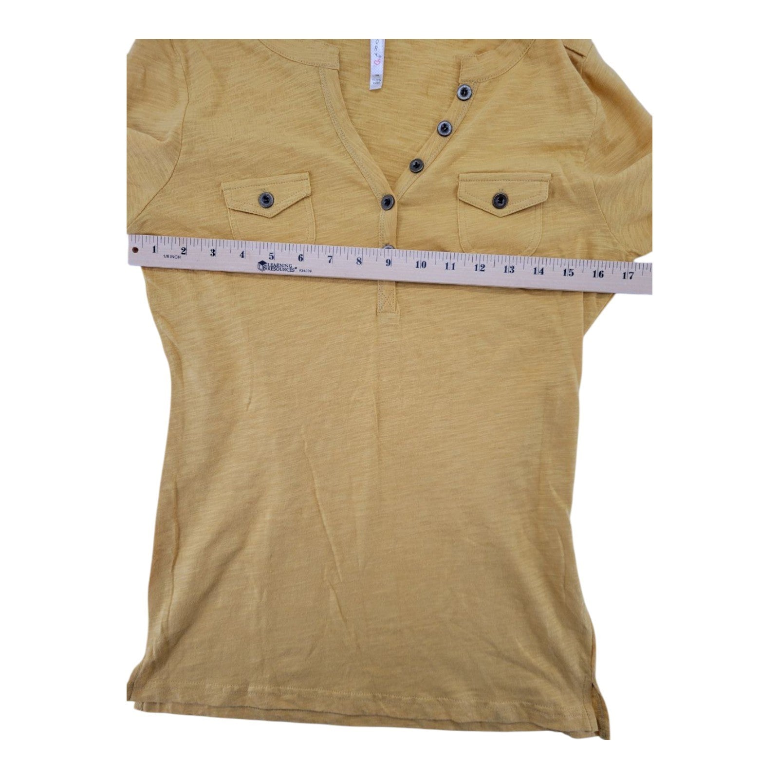 Color Story Mustard Yellow Long Sleeve Top Size S Button Pockets
