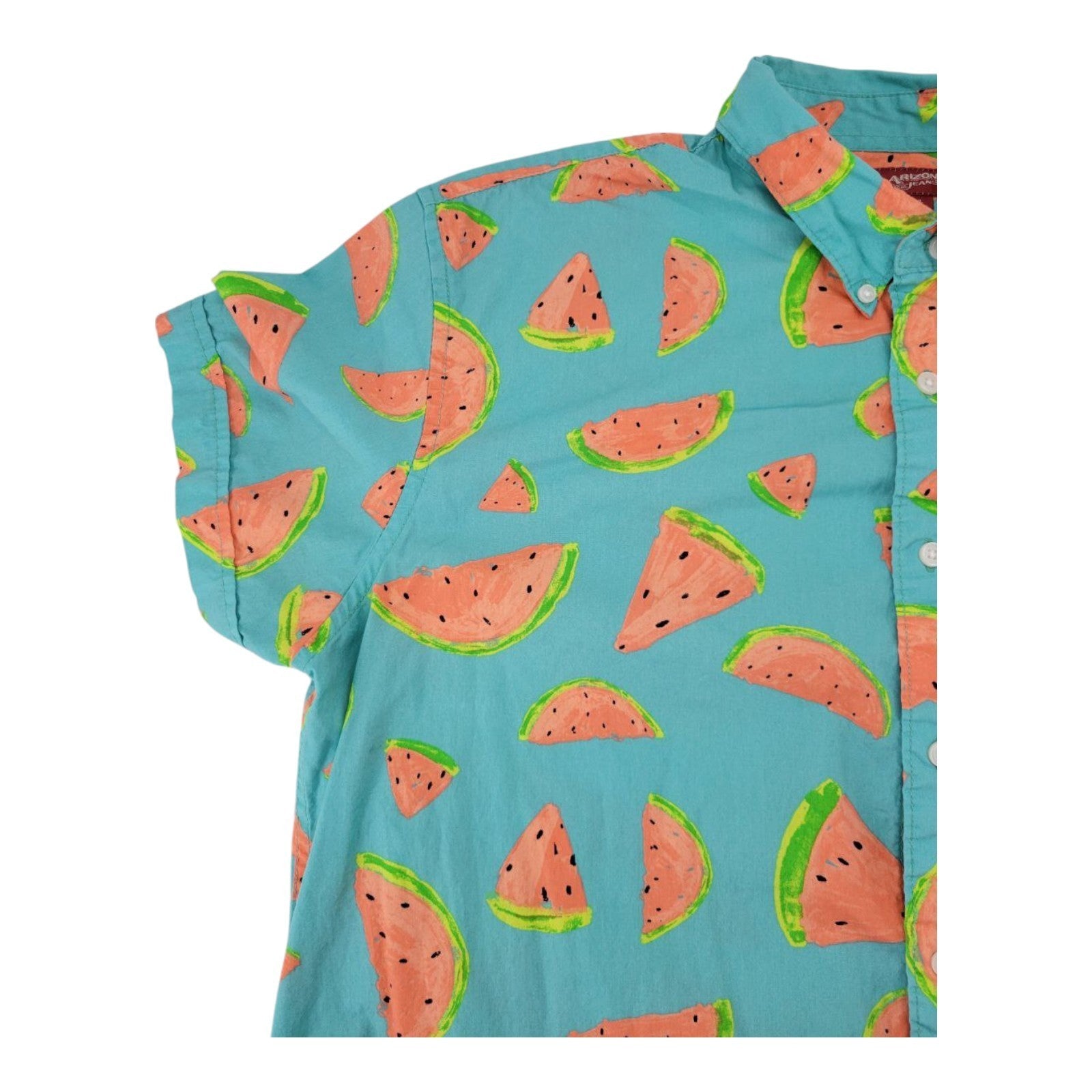 Arizona Jean Co Men's Aqua Shirt XXL Watermelon Print Cotton Short Sleeve