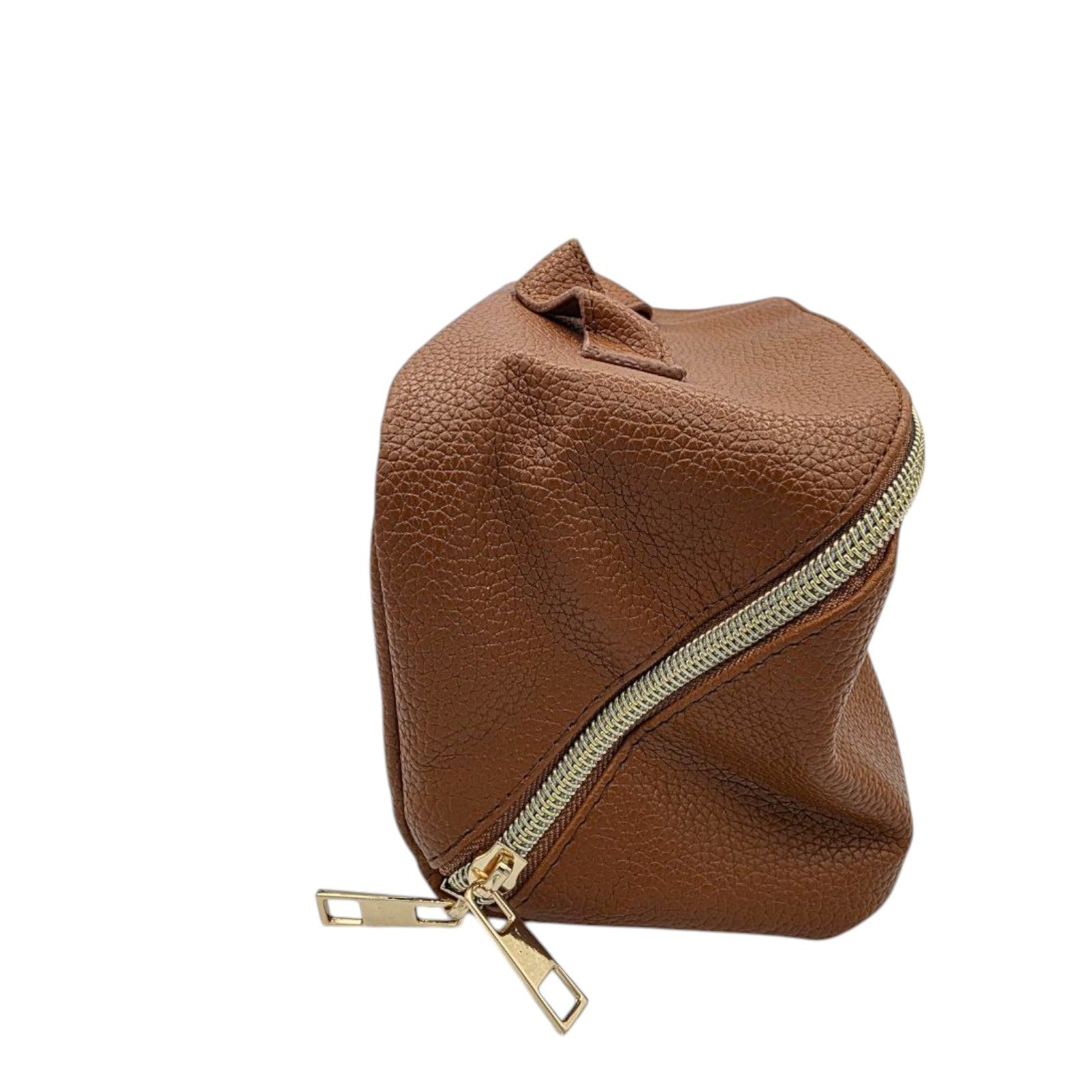WANDF Brown Faux Leather Toiletry Bag Zip Closure Dopp Kit Travel Organizer Case