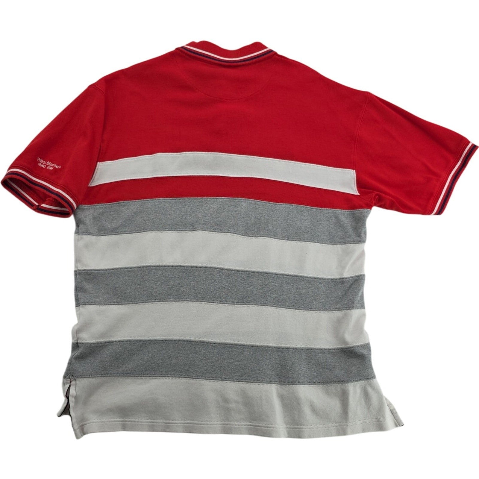West Marine Crew Polo Red Gray White Striped Collared Golf Polo Shirt Size L