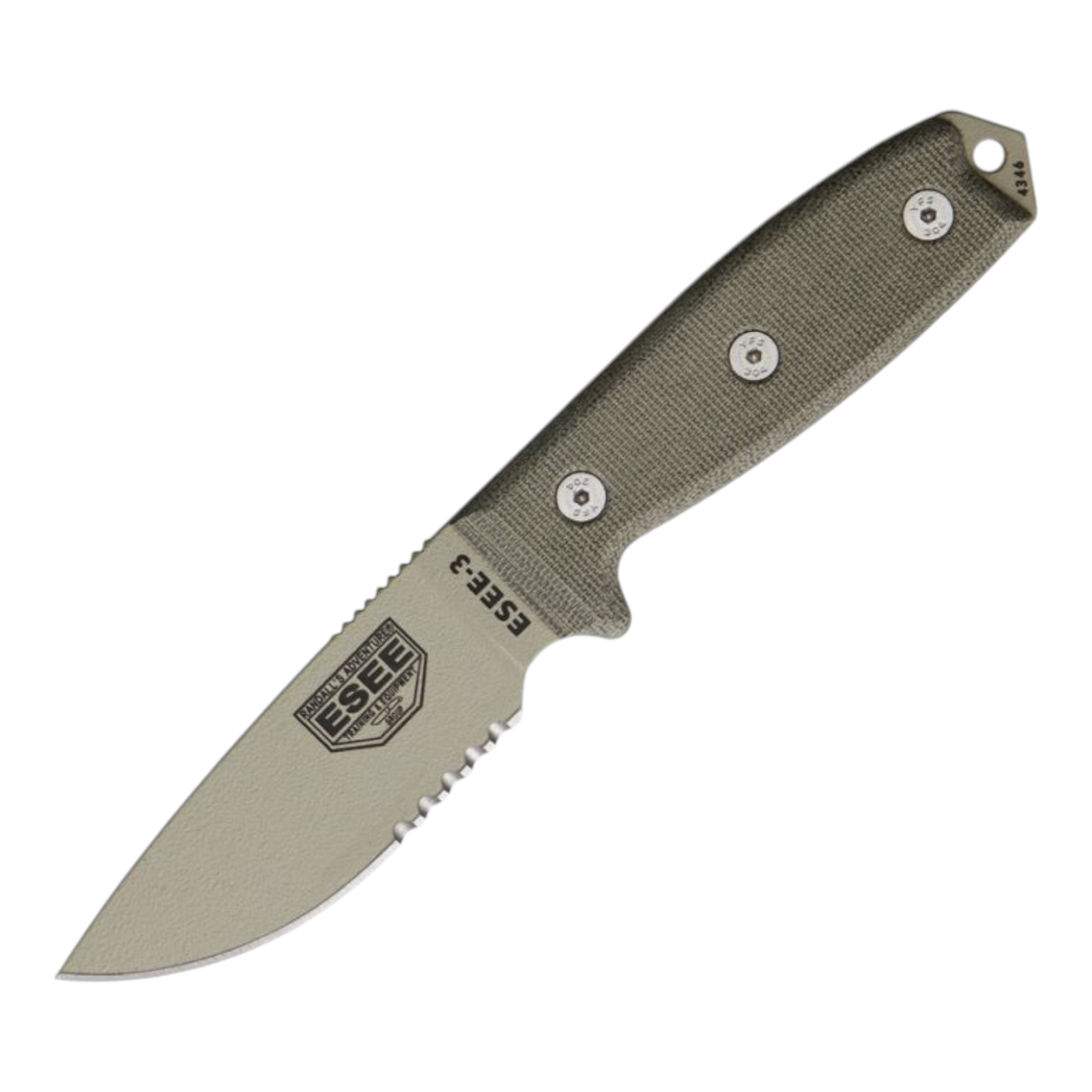 ESEE Model 3 Fixed Knife 3.75 Inch 1095HC Steel Full Tang Tan Micarta Handle