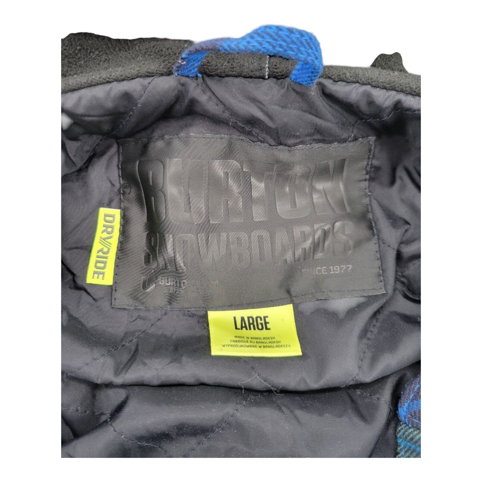 Burton Snowboard Dryride Jacket Blue Plaid Insulated Hooded Coat Mens Large