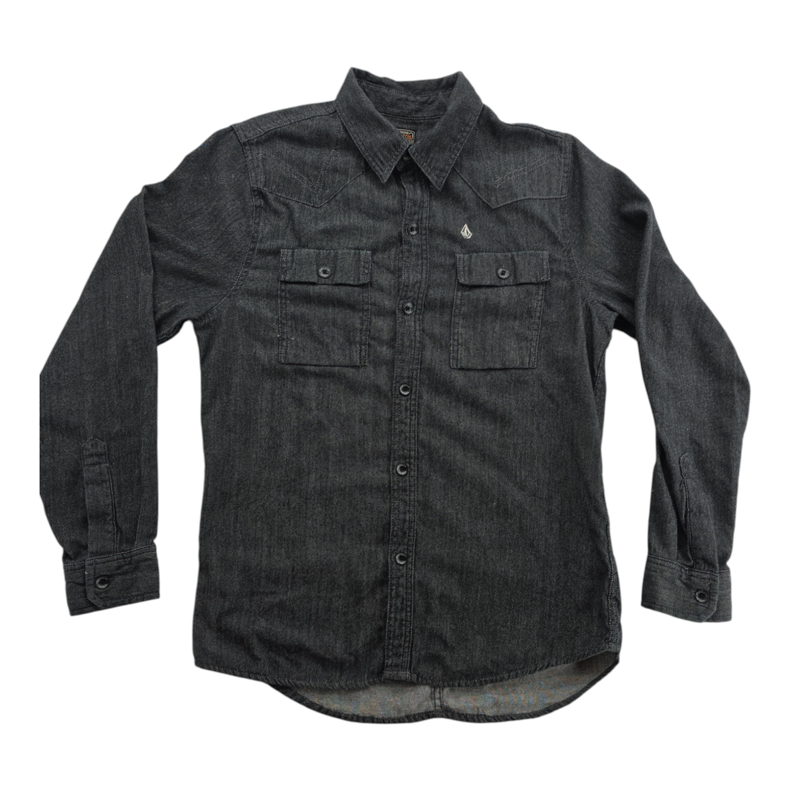 Volcom Mens Gray Chambray Shirt Long Sleeve Button Up Cotton Size M