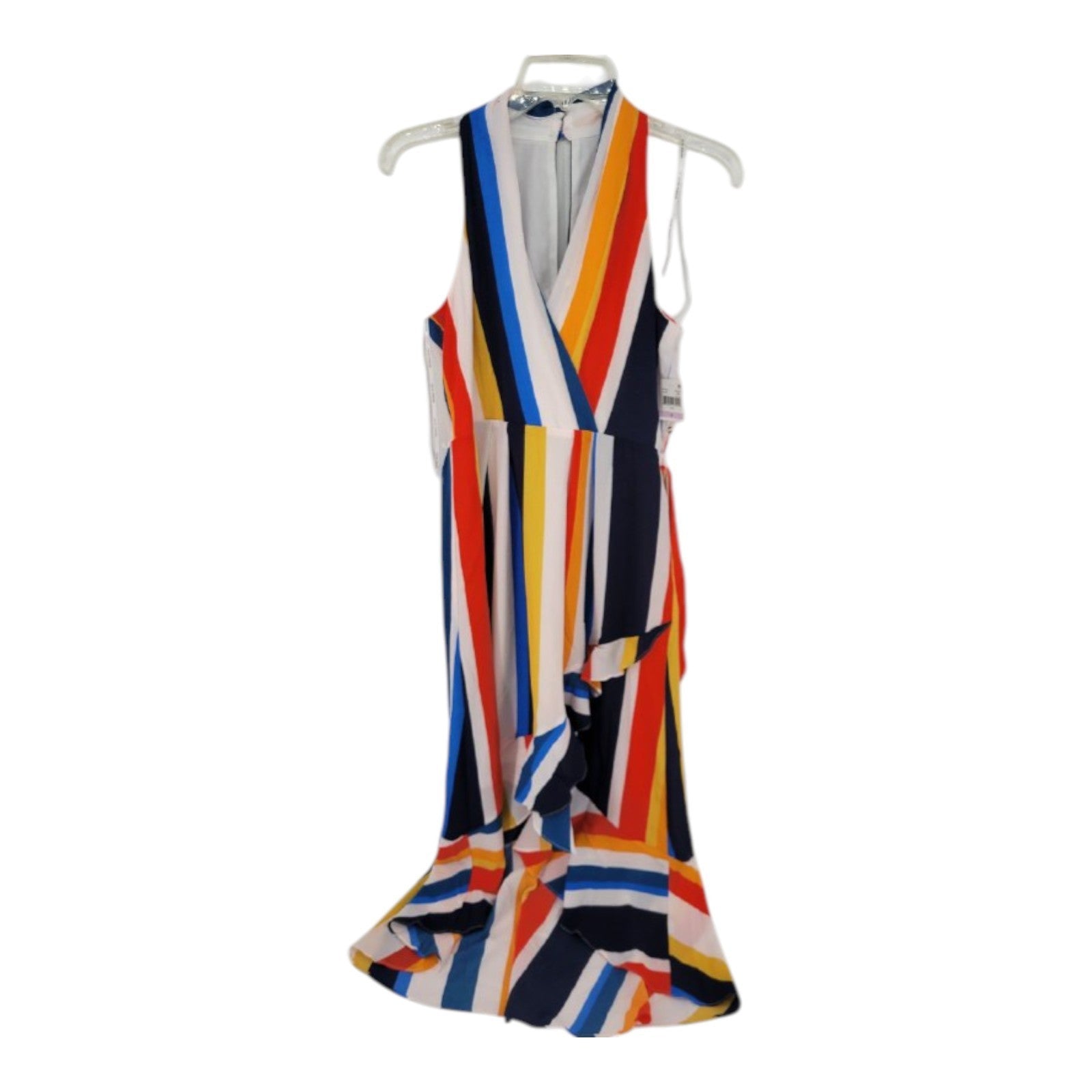 Julia Jordan Multicolor Stripe Faux Wrap High Low Sleeveless Dress Size 6