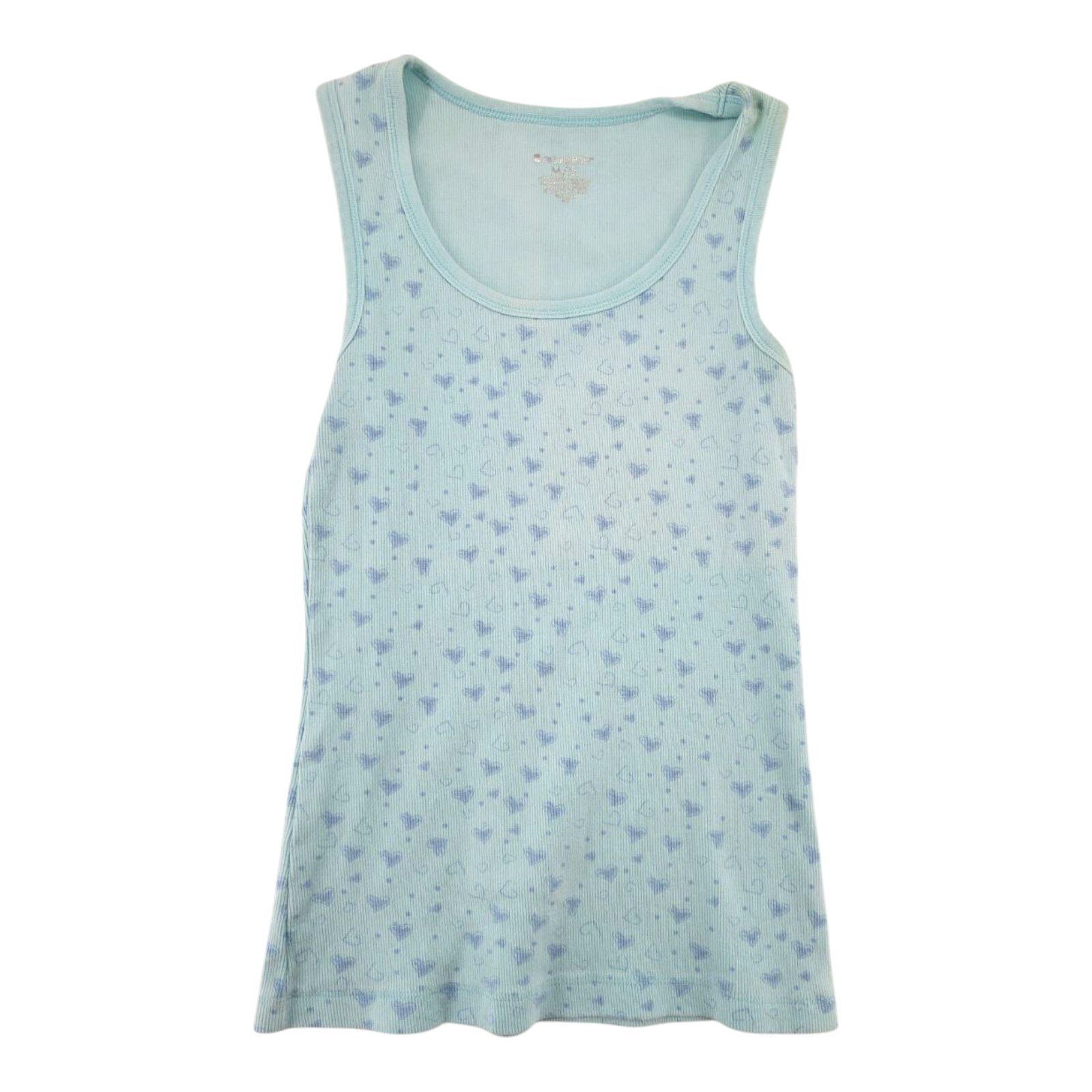 No Boundaries Light Blue Ribbed Tank Top with Hearts Print Size M