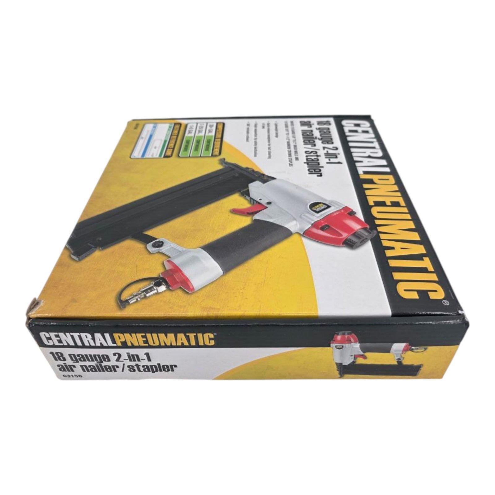 Central Pneumatic 18 Gauge 2 in 1 Air Nailer Stapler Model 63156 w/ Box & Manual