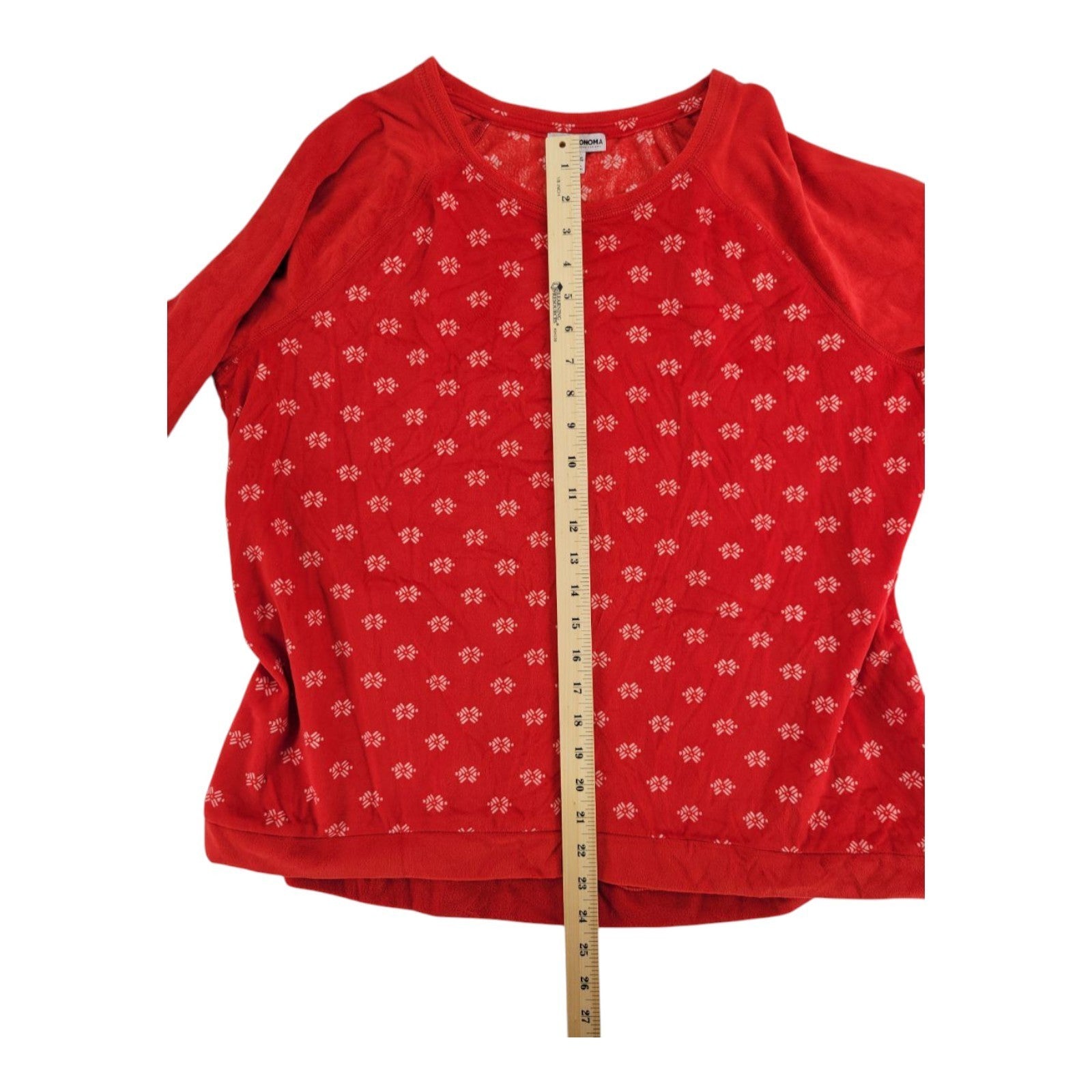 Sonoma Red White Snowflakes Raglan Tee Long Sleeve Top Women's XXL